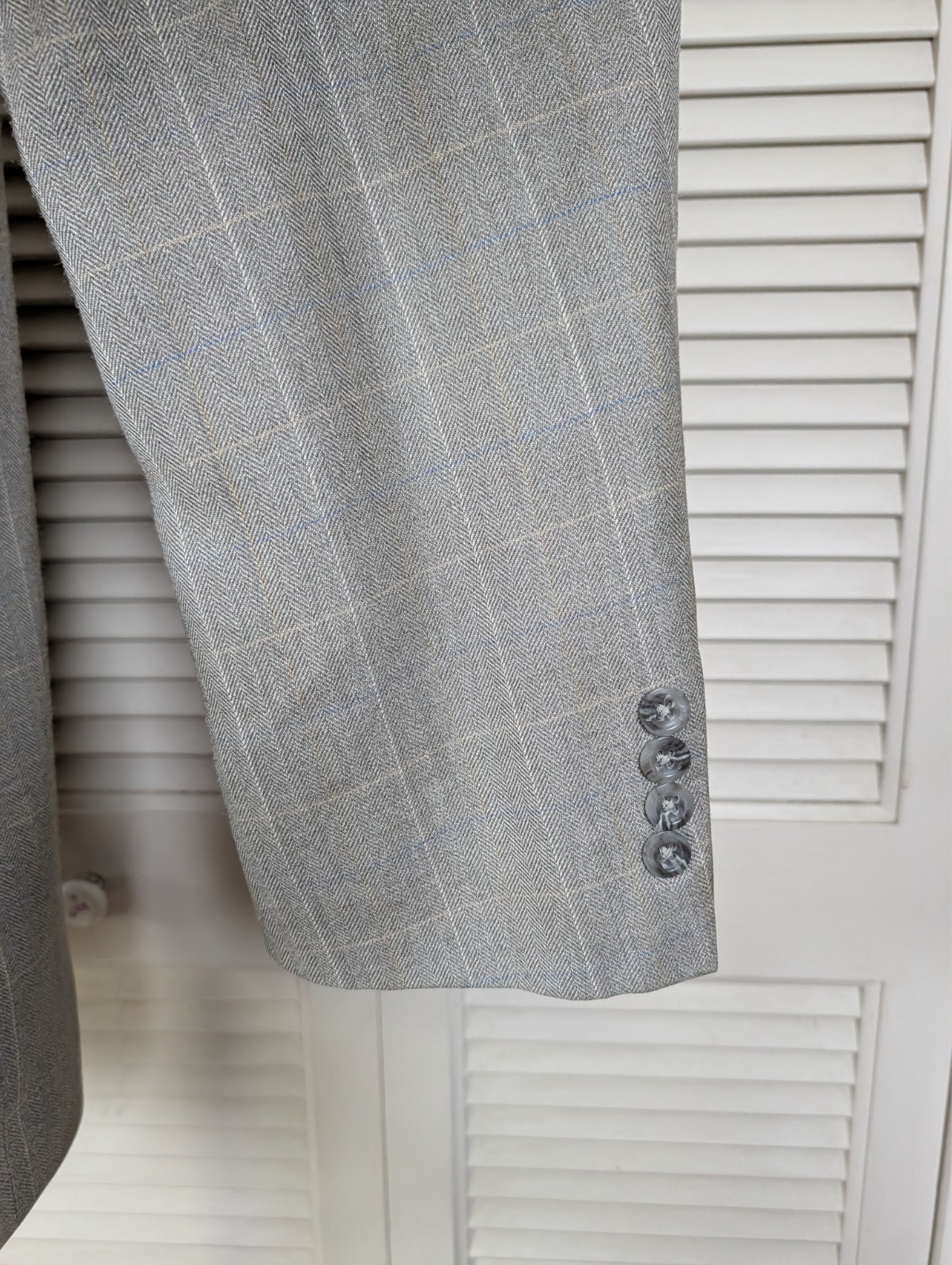 Stafford Blazer Jacket Sport Coat Mens 44R Windowpane Check Gray Blue Wool