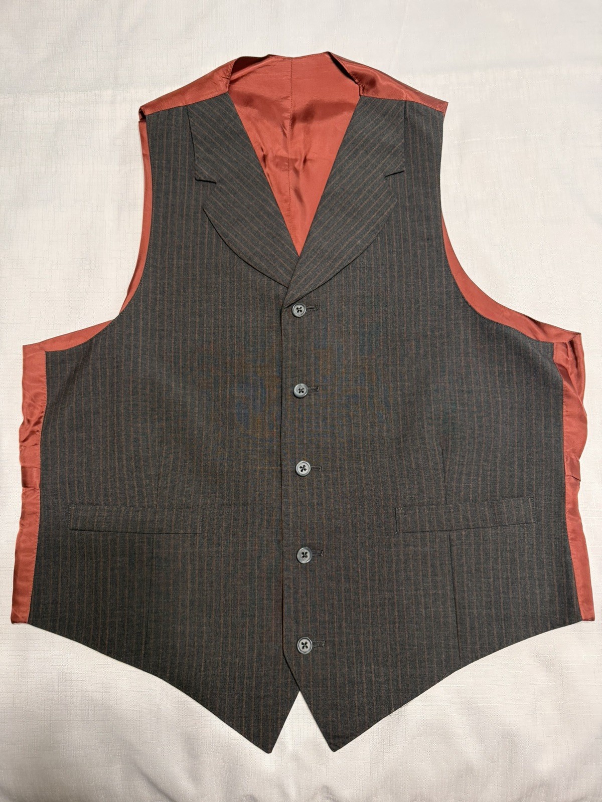 Men 42 XL Executive Collection 3 PIECE SUIT Charcoal Red PINSTRIPE 34/30 Pleated