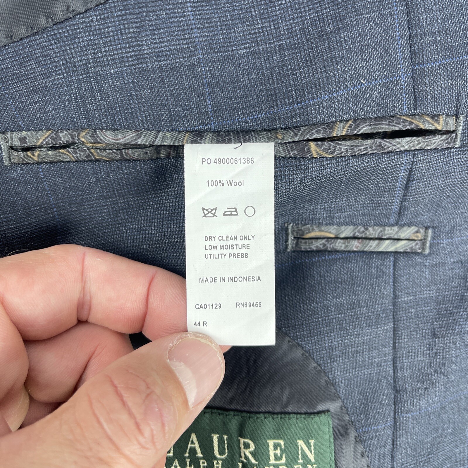 Lauren Ralph Lauren Blazer Sport Coat 44R Navy Blue 100% Wool 2 Button