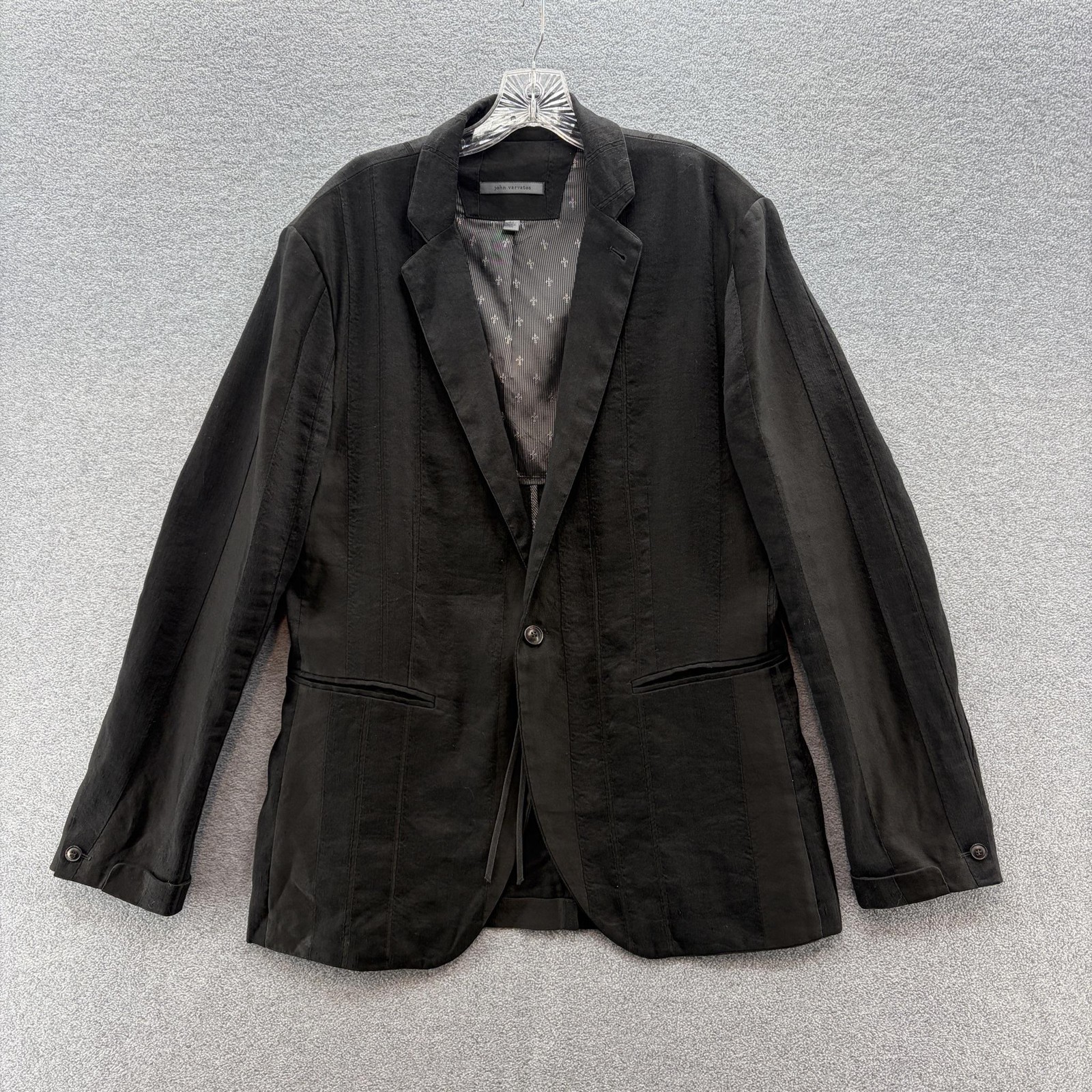 John Varvatos Blazer Mens 42R Black Linen Stripe Sport Coat Lightweight Italy