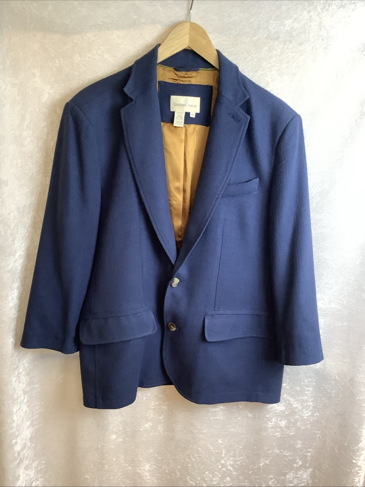 Territory Ahead VTG Mens Blue Blazer 40s Shell 100% Silk Body Acetate Pockets
