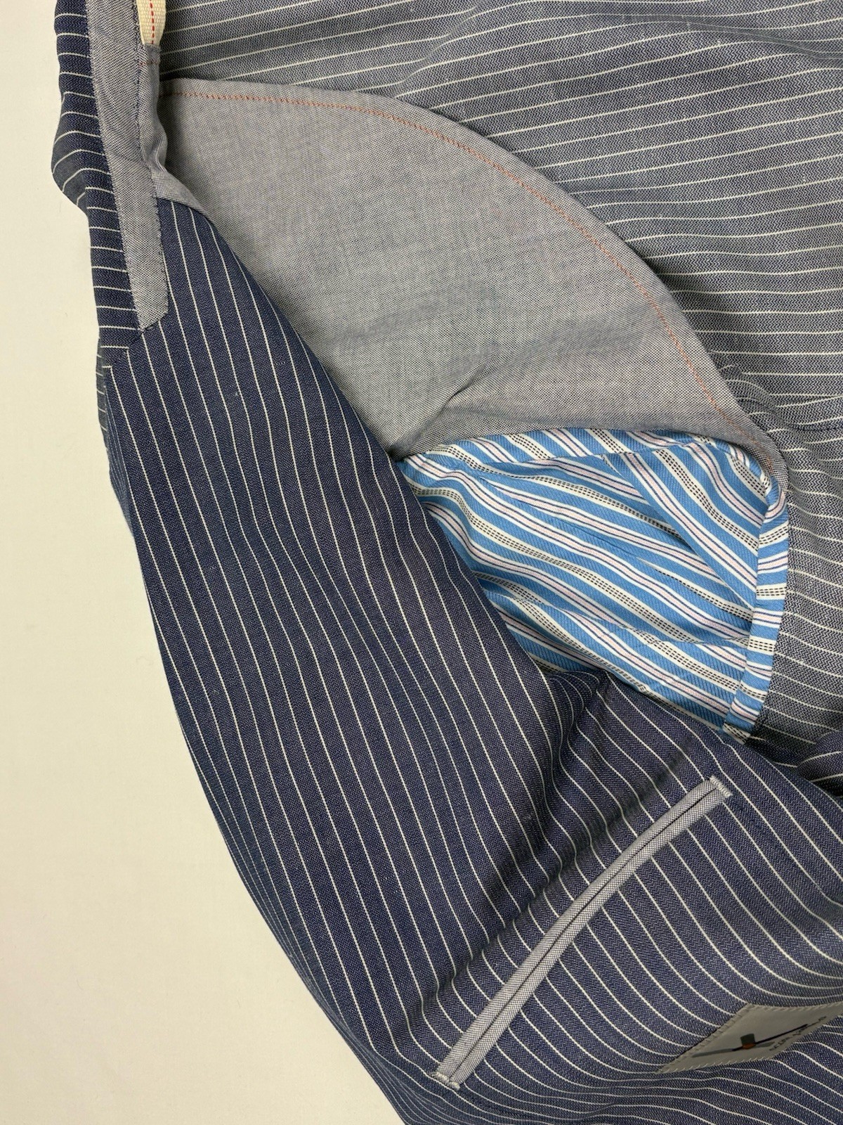 Scott James Wool/Linen Unstructured Blazer Blue/Ivory Stripe Patch Pockets XXXL