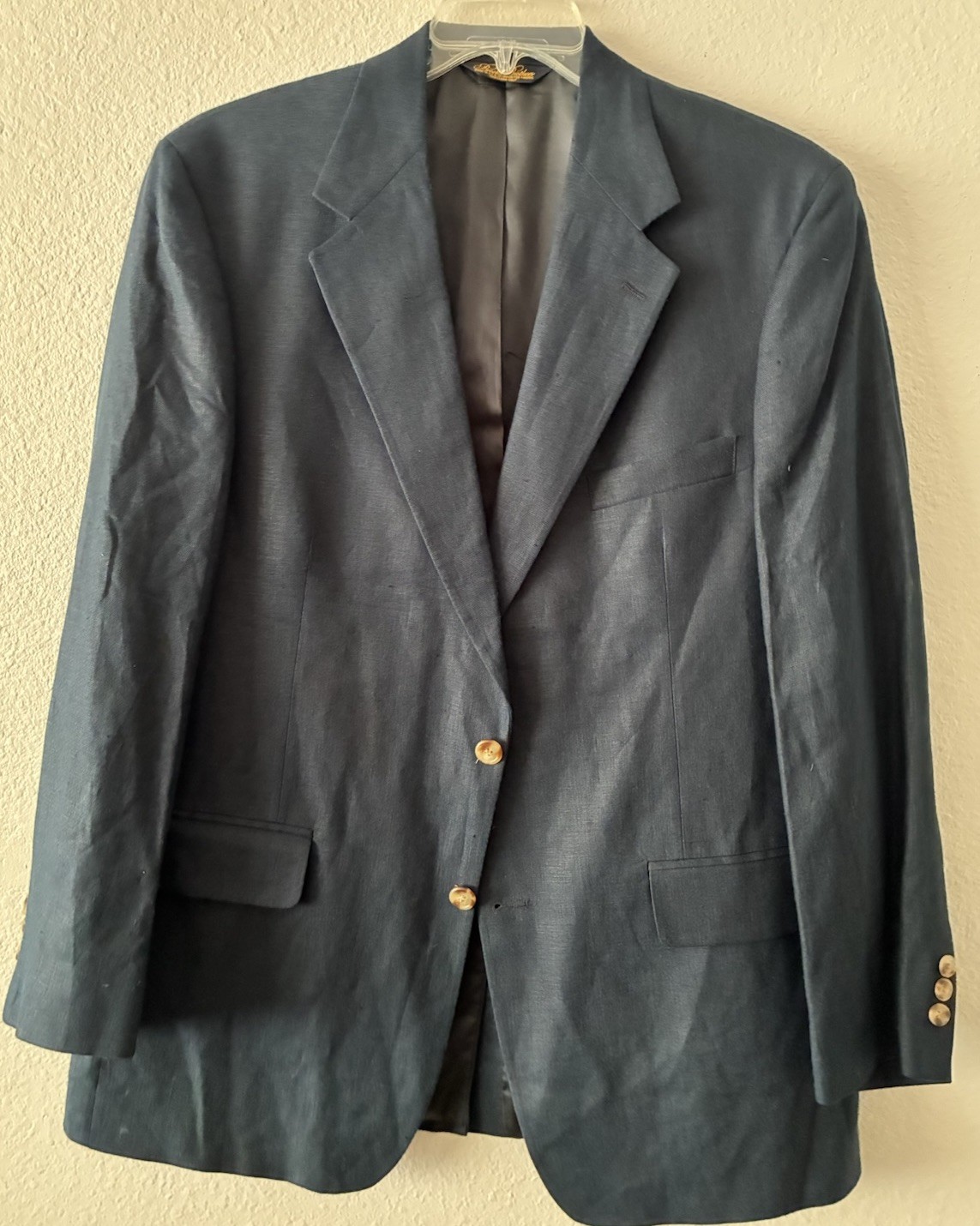 BROOKS BROTHERS 43R Made In The USA 💯 LINEN DARK NAVY TWO- BUTTON SPORT COAT