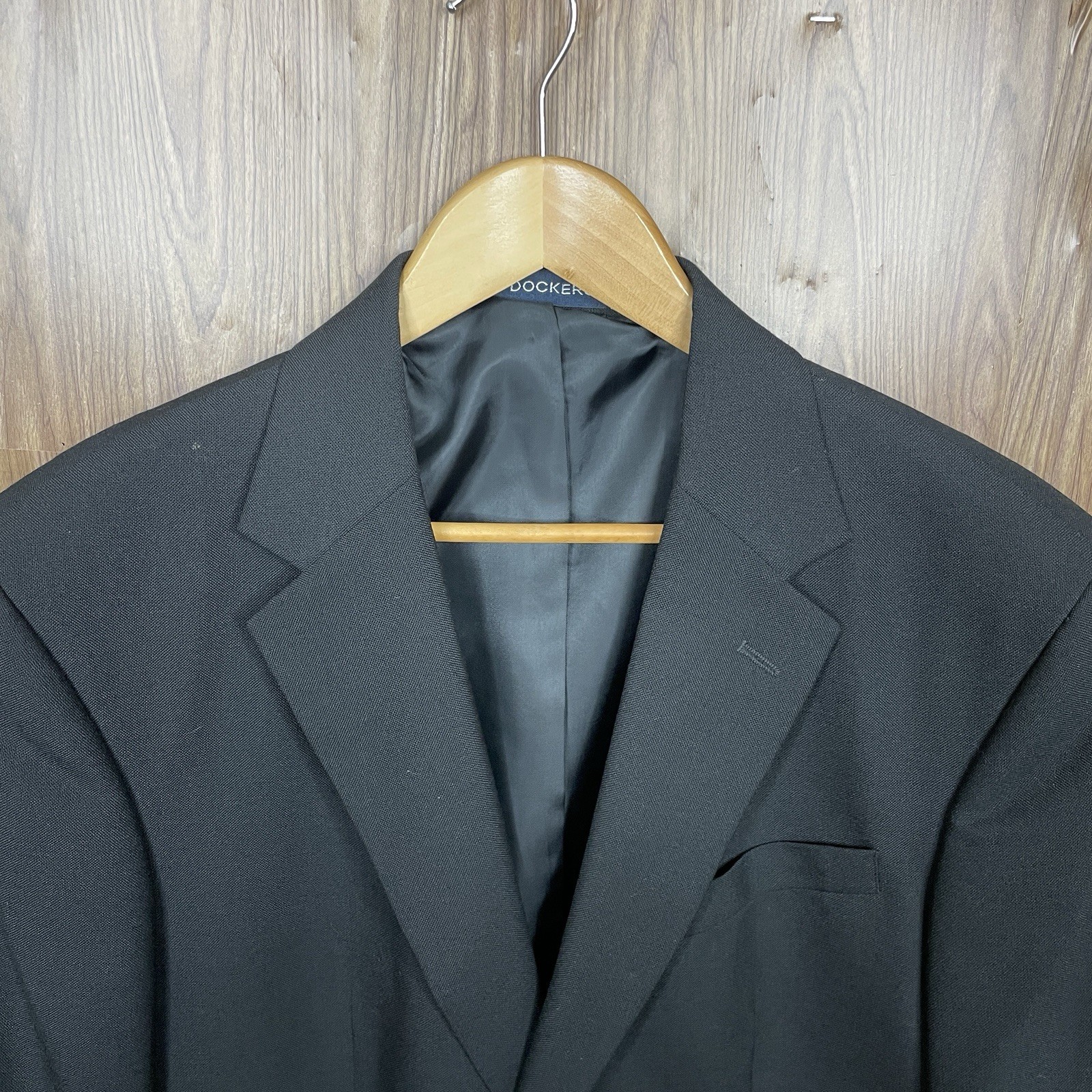 Dockers Blazer Jacket Mens 42L Black Solid Polyester Wool Gold Buttons