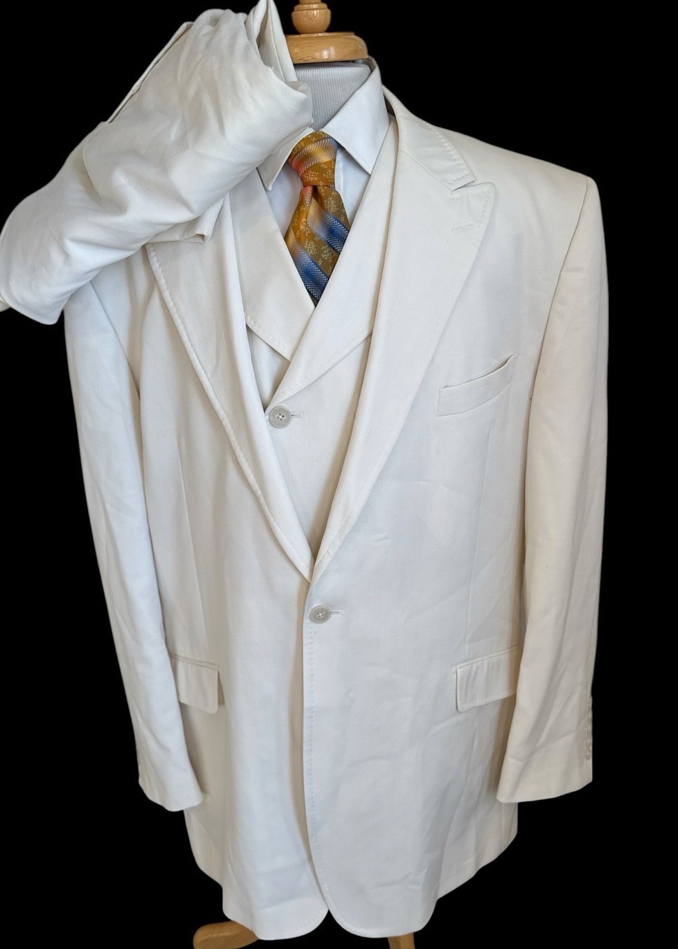 Tiglio Luxe Mens Ivory 3 Piece Suit 50L Pants 44 x 32 Super 150s Wool Italy Made