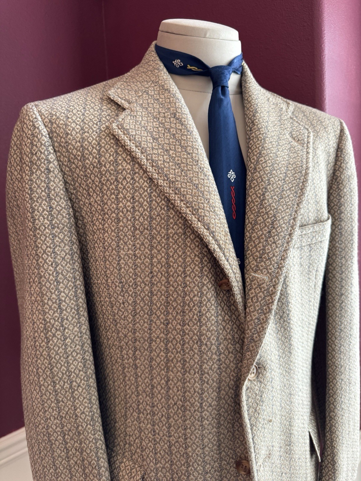 1950s Men’s Geometric Oatmeal Tweed Sport Jacket 42R Hickey Freeman
