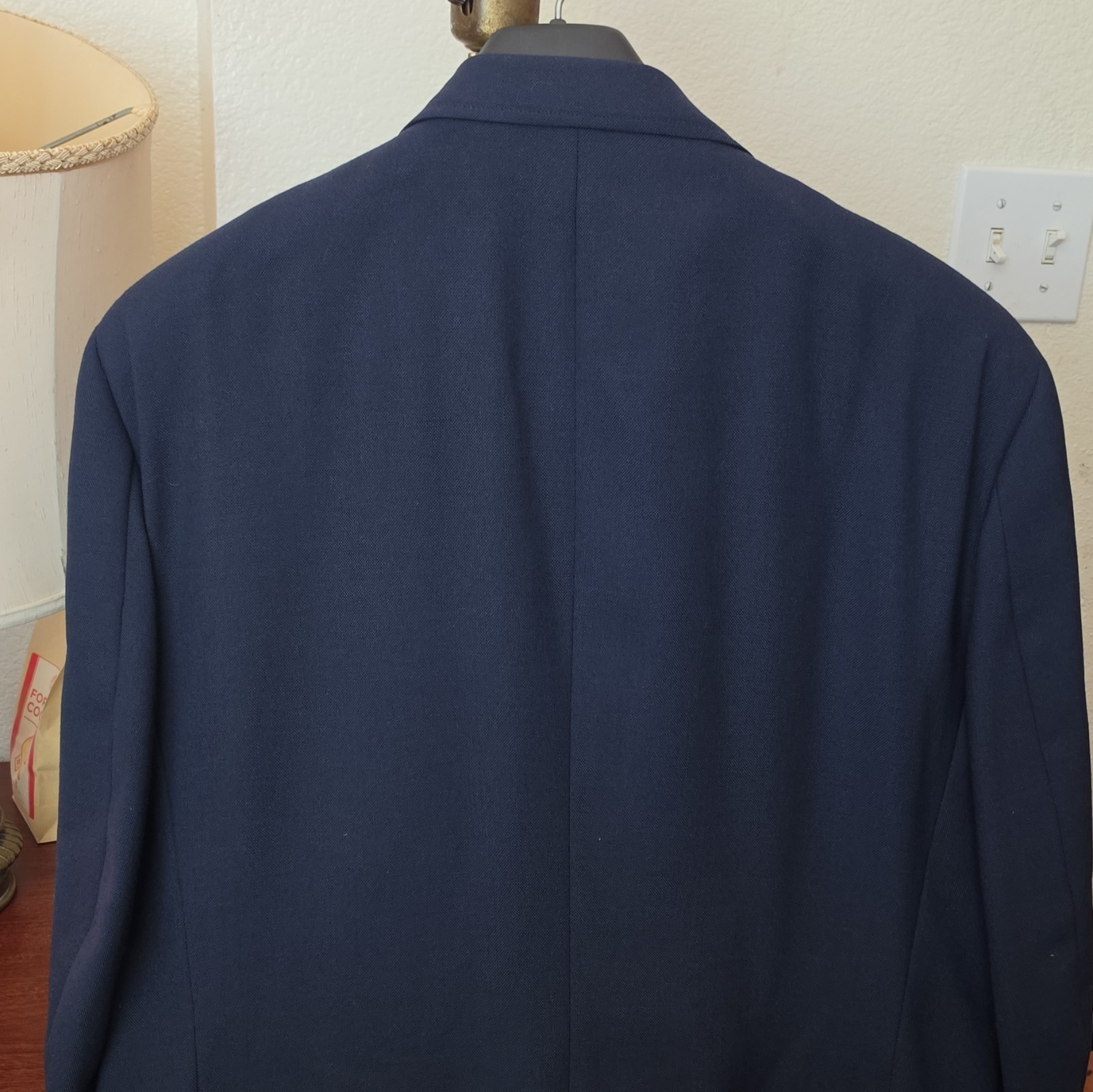 Stafford Men’s Blue Solid Worsted Wool Blend Blazer Notch Lapel Inner Pockets