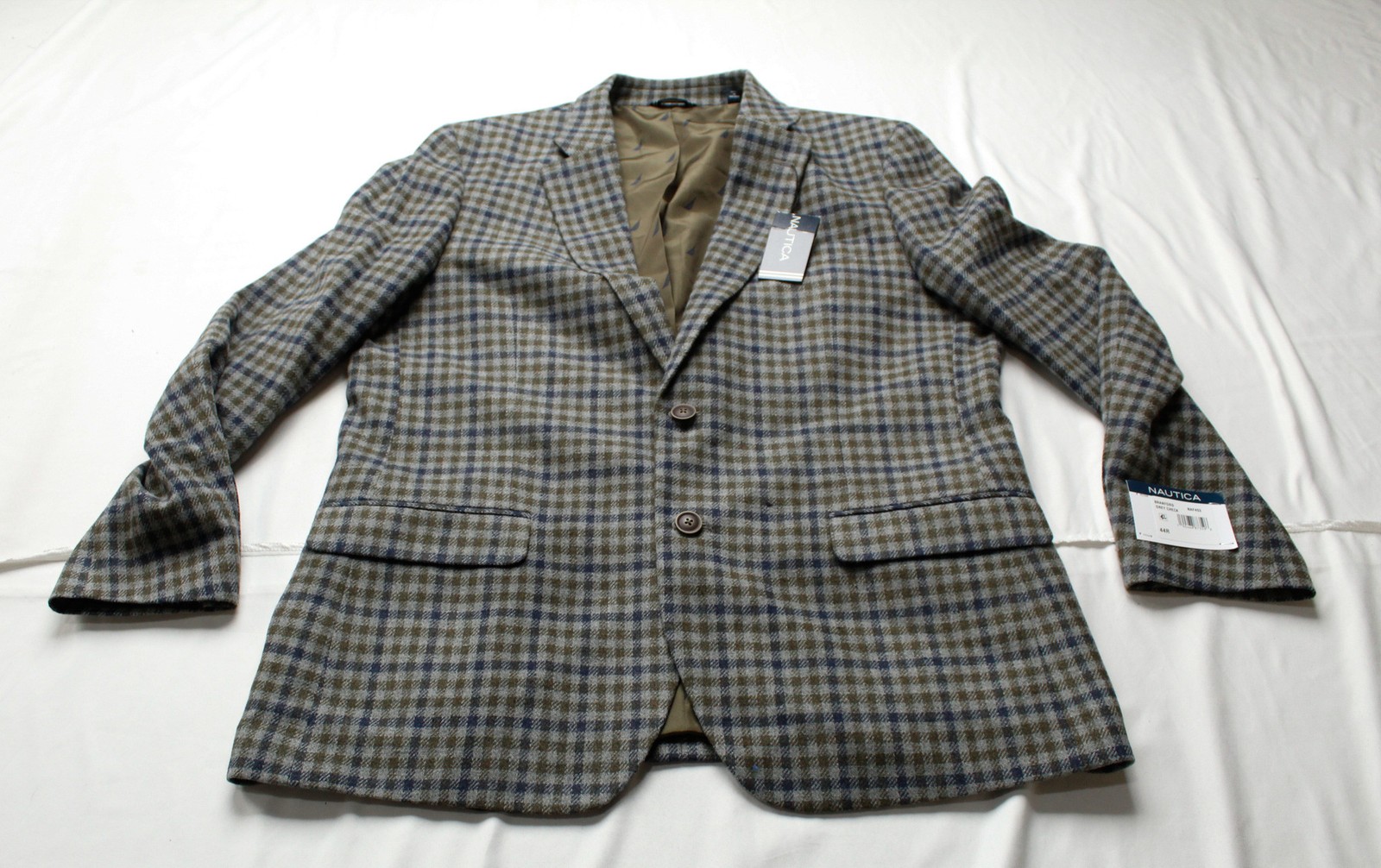 Nautica Men’s Branford Notch Lapel Lined Sport Coat CD4 Grey Check Size 44R NWT