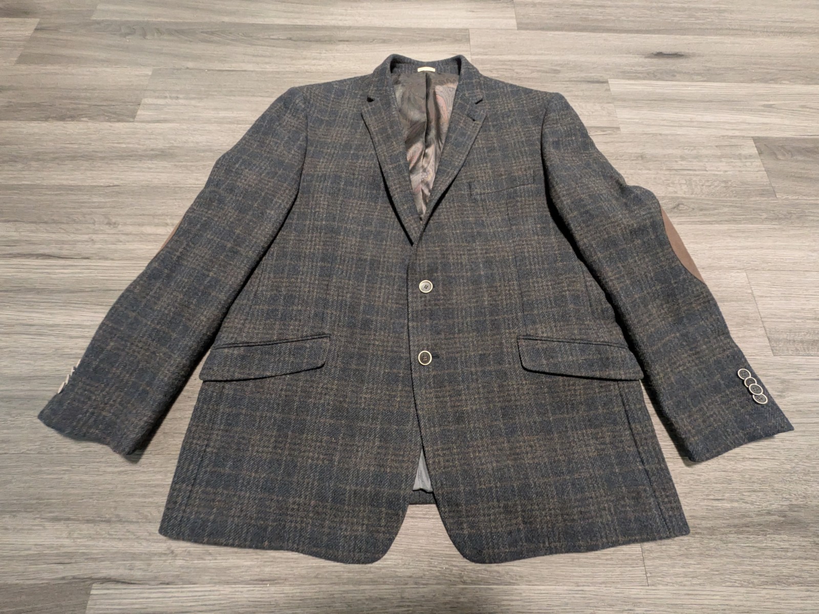 Joseph Abboud Men’s Multicolor Plaid Wool Elbow Patch Slim Fit Blazer Size 48R