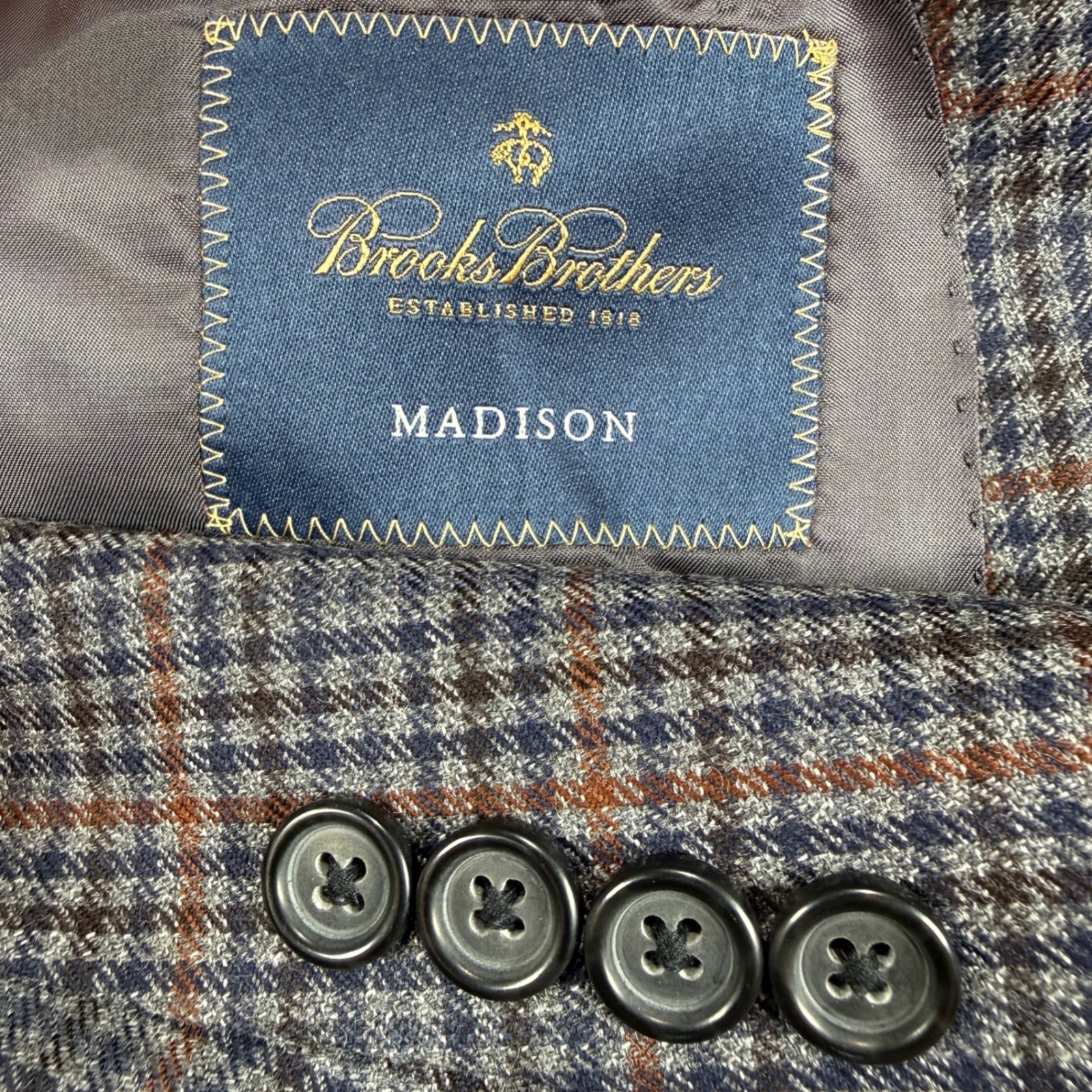 Brooks Brothers Blazer Madison Mens 48R Plaid 2 Button Lanificio