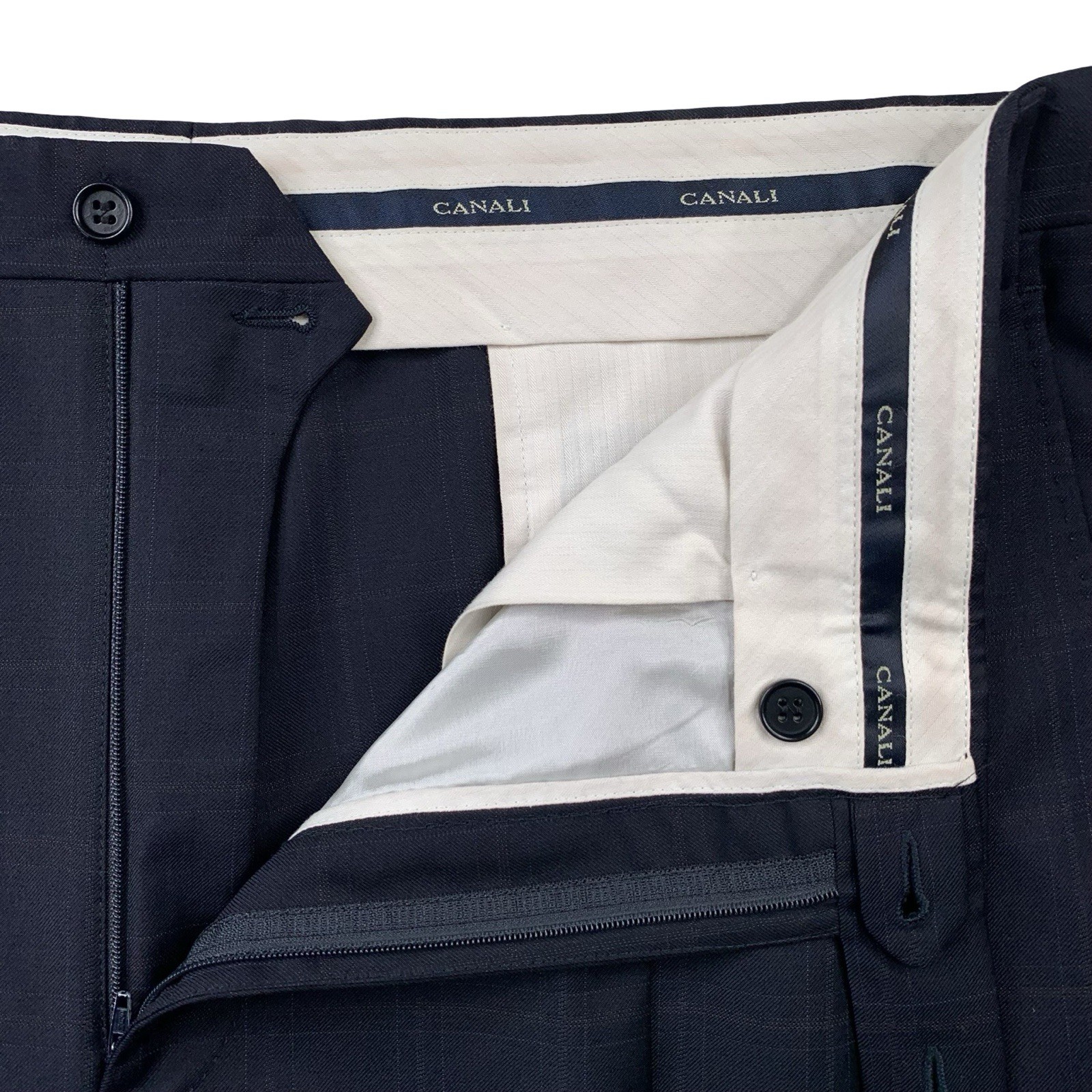Mens 44 R Canali Blue Label ” Classic Cut ” Navy Blue Windowpane Plaid Suit