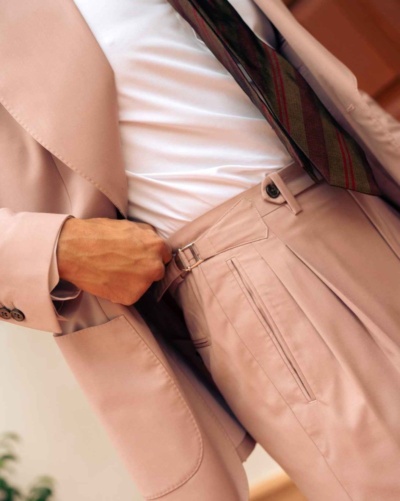 Summer Men’s Pink Wide Notch Lapel Single Breasted Suit Business Office 2 Pieces