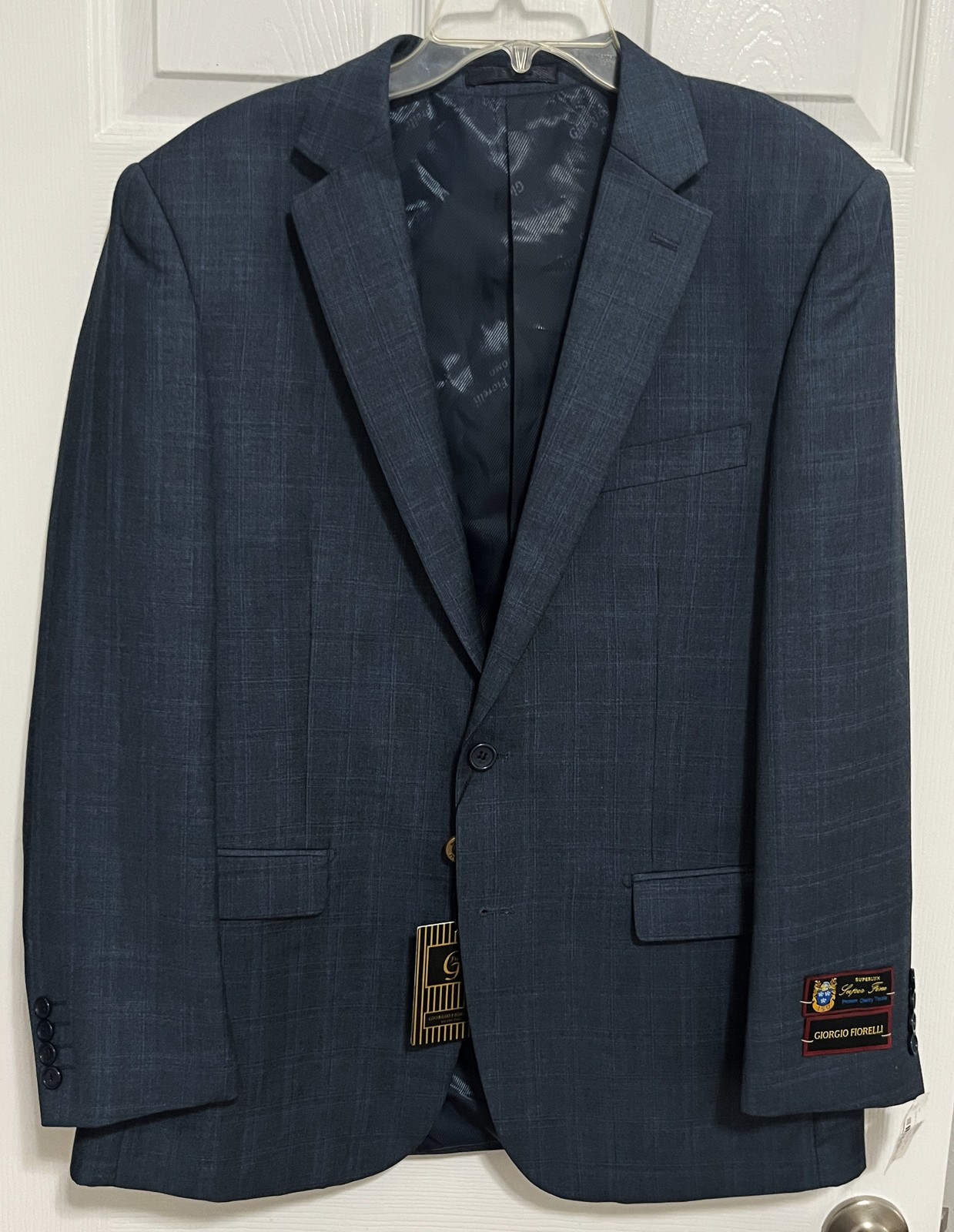 Giorgio Fiorelli Men’s Navy Blue Plaid 2-Button Suit Jacket Blazer Size 42R