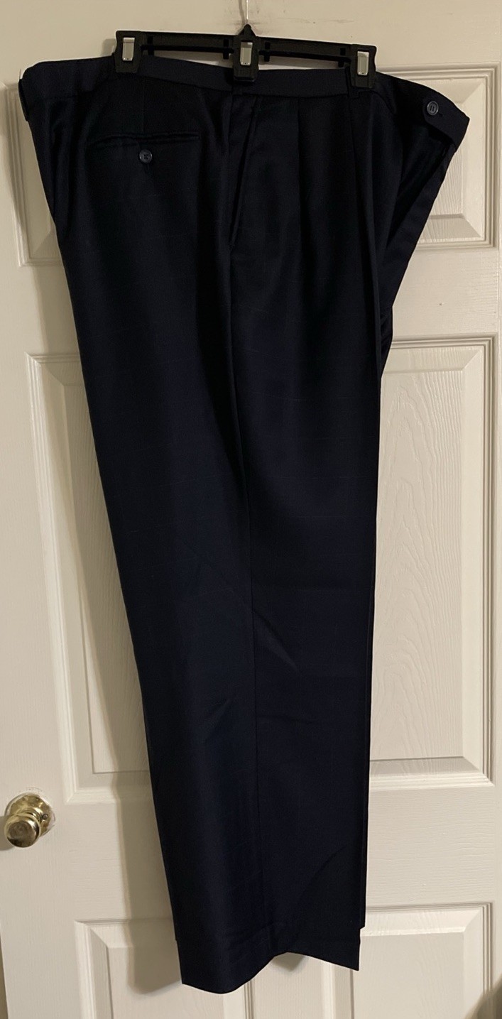 Montefino Uomo Suit Men’s 52L 2Pc Navy Blue Windowpane 100% Merino Wool 3-Button