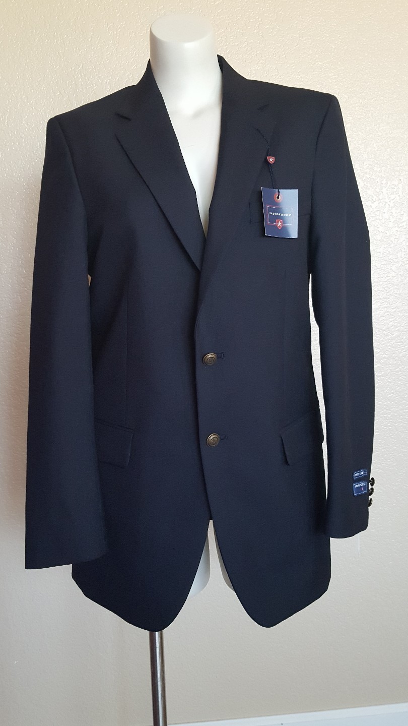 Saddlebred Men’s Sport Coat Blazer Suit jacket Wool Blend 40L Navy Blue $200 NWT