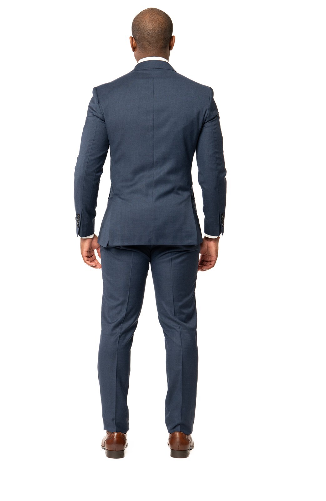 Slim Fit Double Breasted Solid Navy Blue Mens Suit 2 Button Peak Lapel AZAR MAN