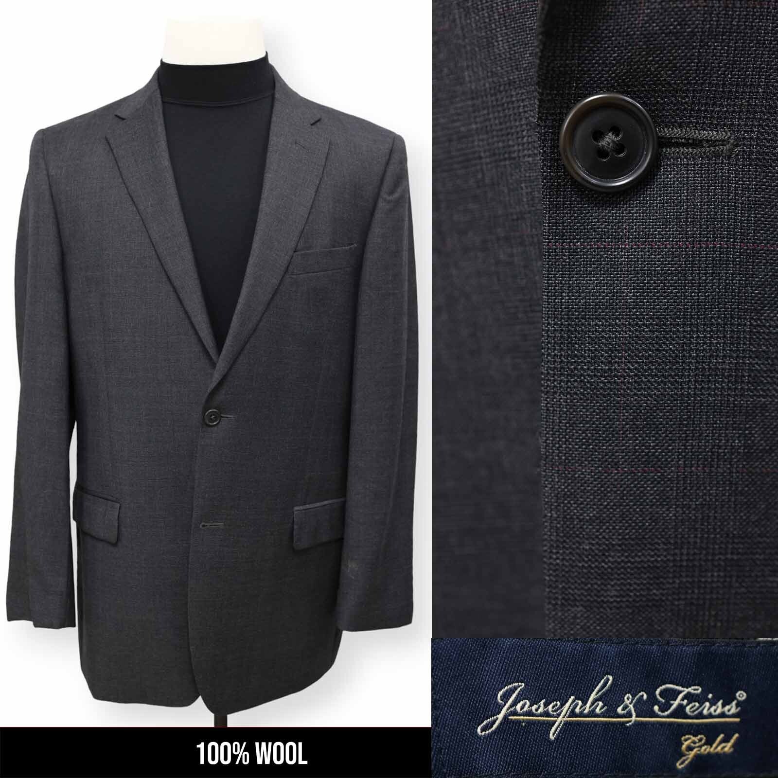 JOSEPH & FEISS mens charcoal red plaid WOOL sport coat suit jacket blazer 42 L