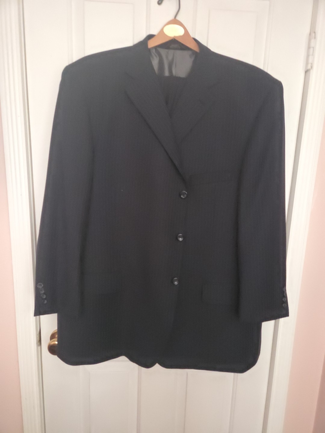 Mens Black Pinstripe Suit Size 50R