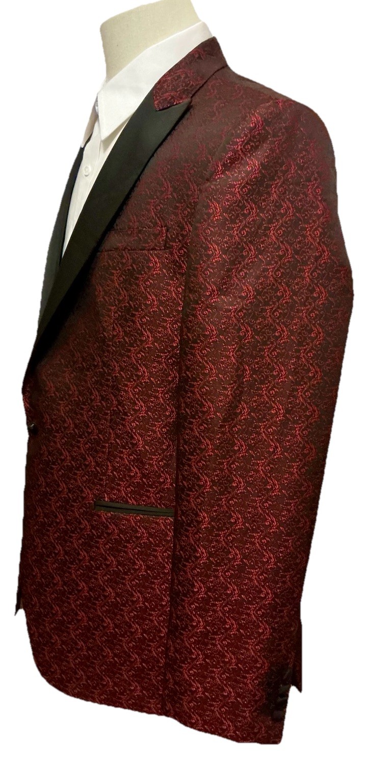 NWOT VERCINI PREMIUM 58 Red/Black Damask Paisley Peak Lapel Tuxedo Jacket
