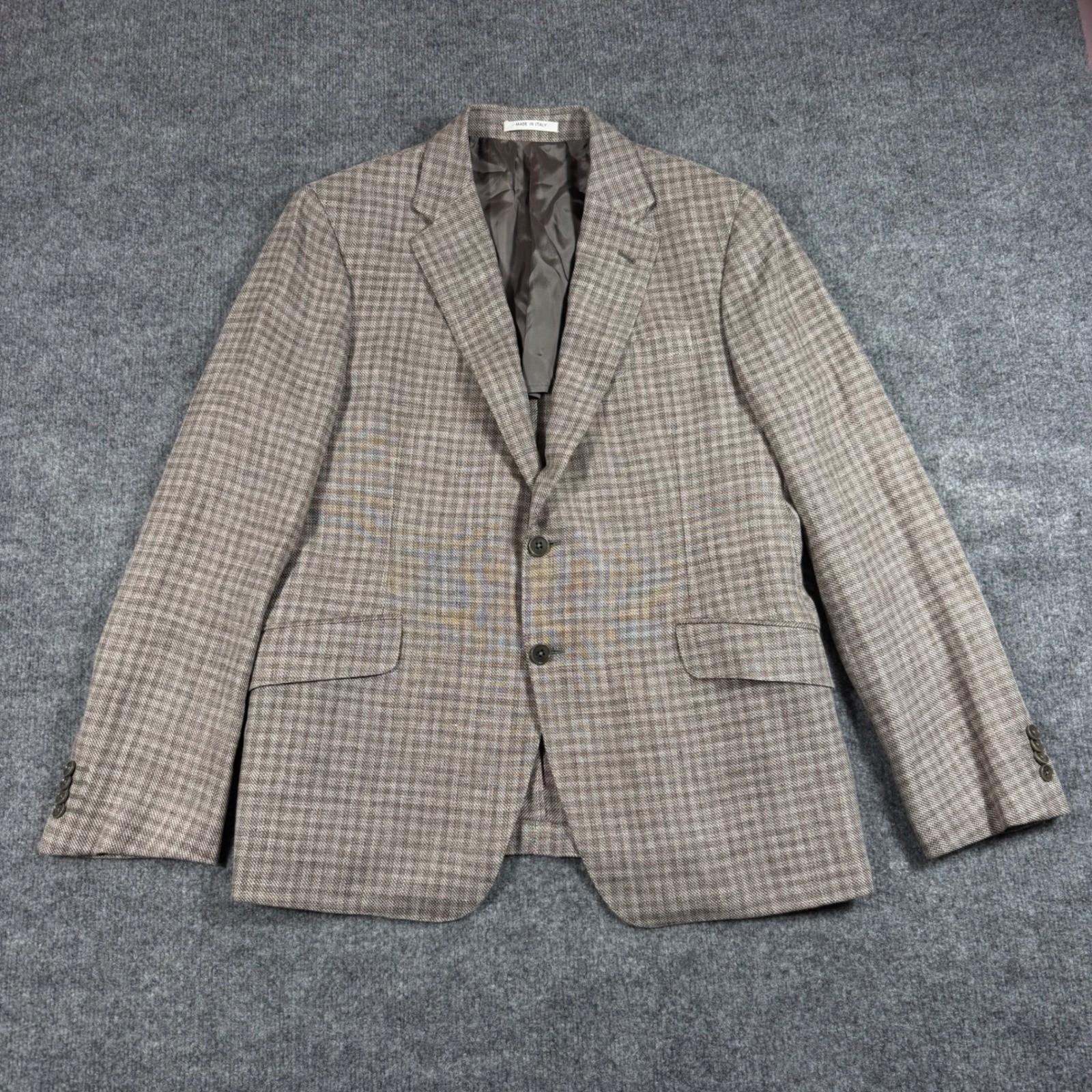 Armani Collezioni Sport Coat Sartorial Deco Men 42R Brown Linen Wool Plaid Italy