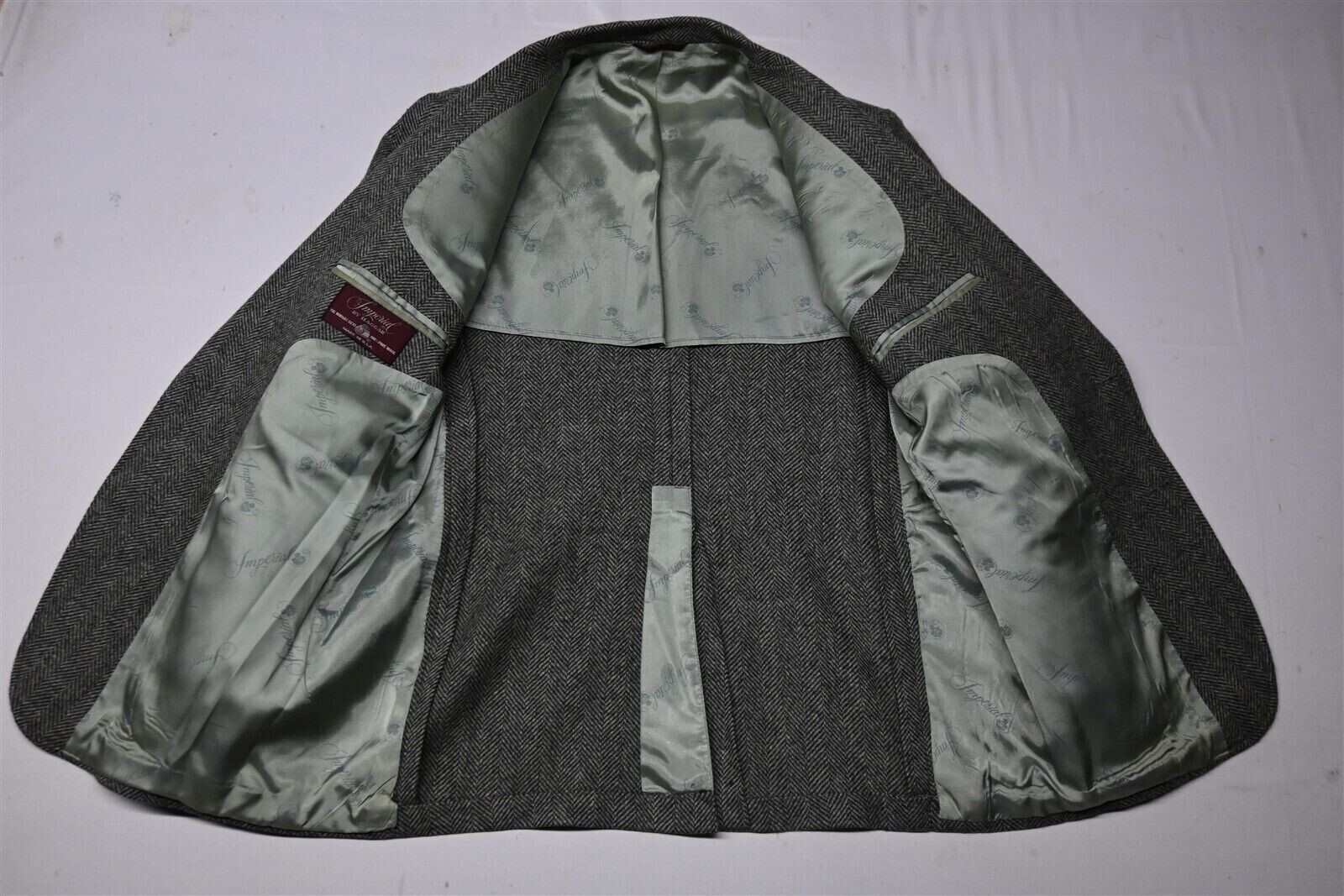 Vtg Haggar 44R Gray Herringbone Tweed Wool Mens Blazer Sport Coat Jacket