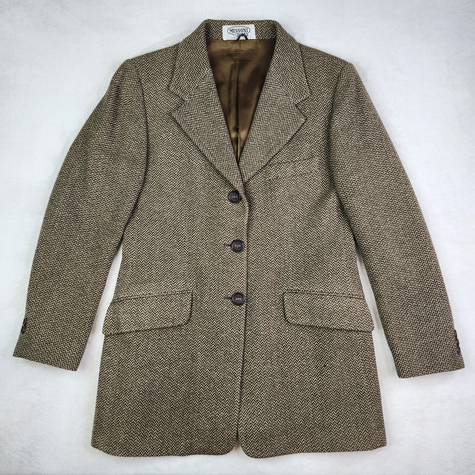 Vintage MISSONI UOMO Brown Tweed Wool Blazer Herringbone Sports Jacket Italy
