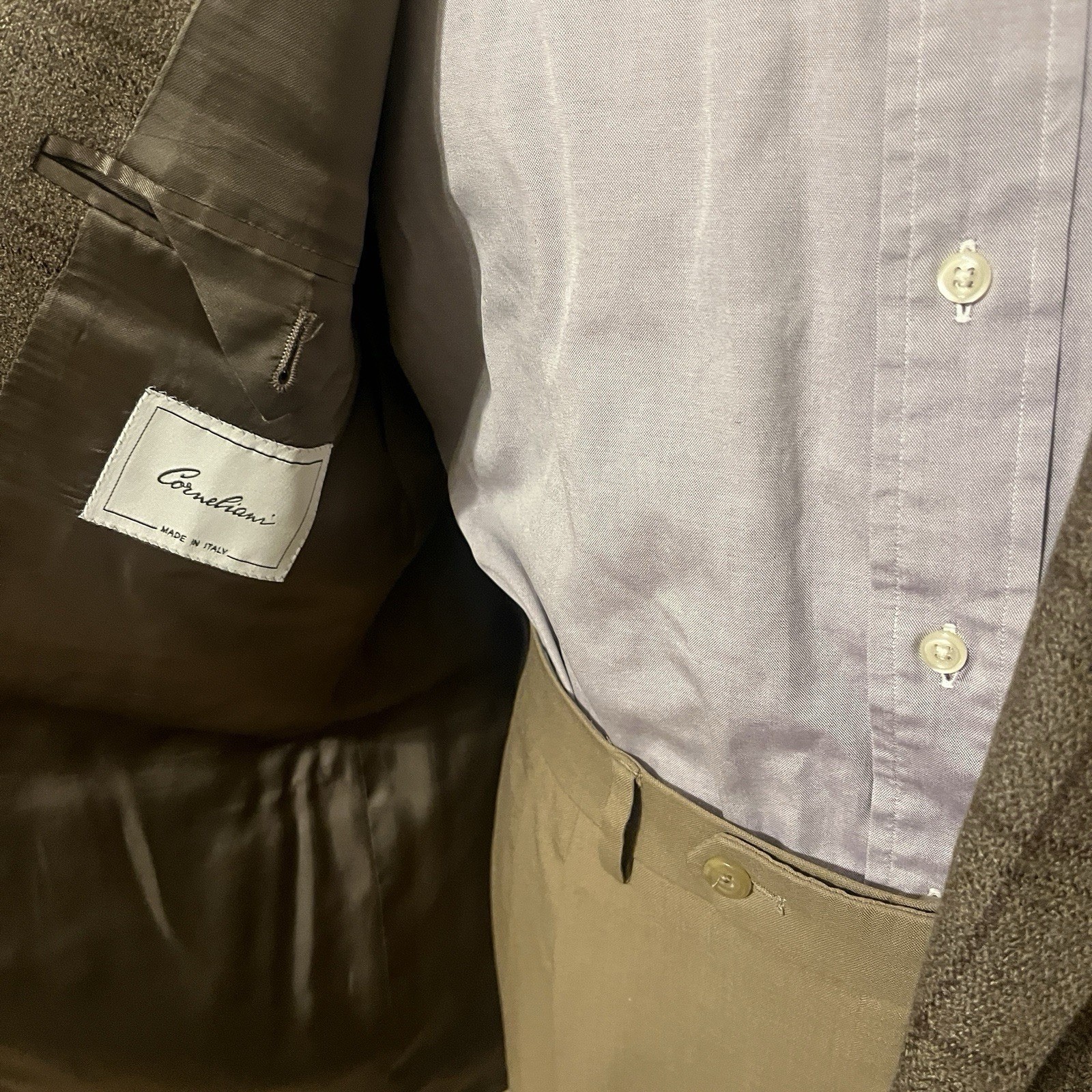 Corneliani Wool Cashmere Blazer Brown Tan Windowpane 46L