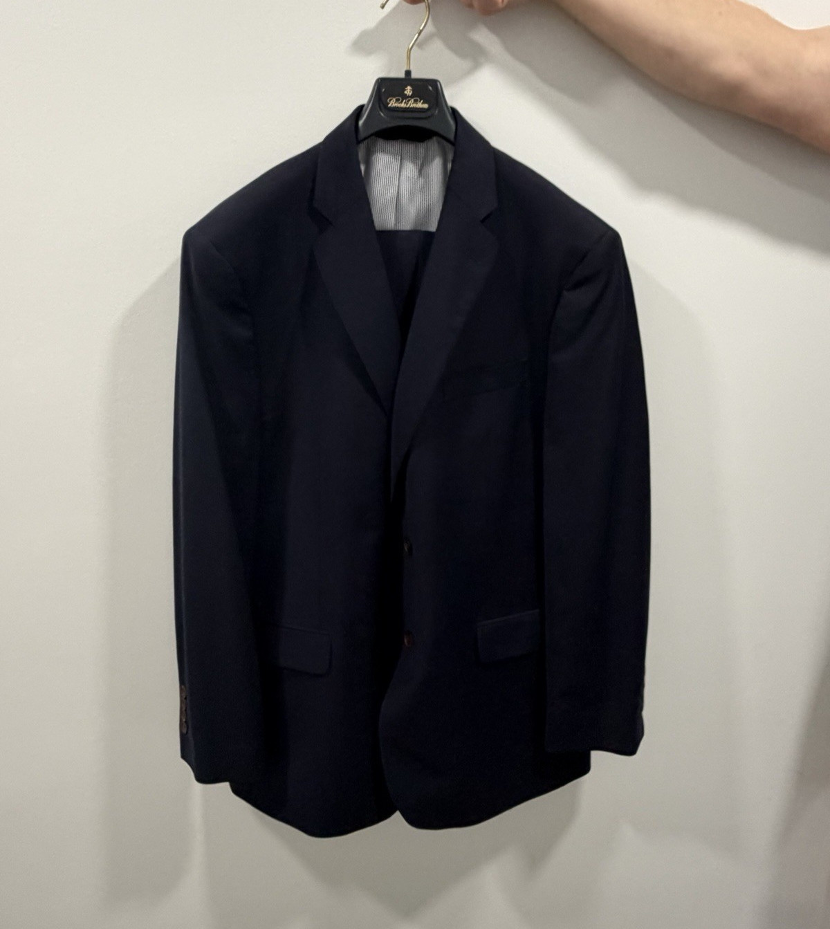 Brooks Brothers Explorer Madison Fit Suit 44L 40×32 Navy Blue Wool Stretch Men’s