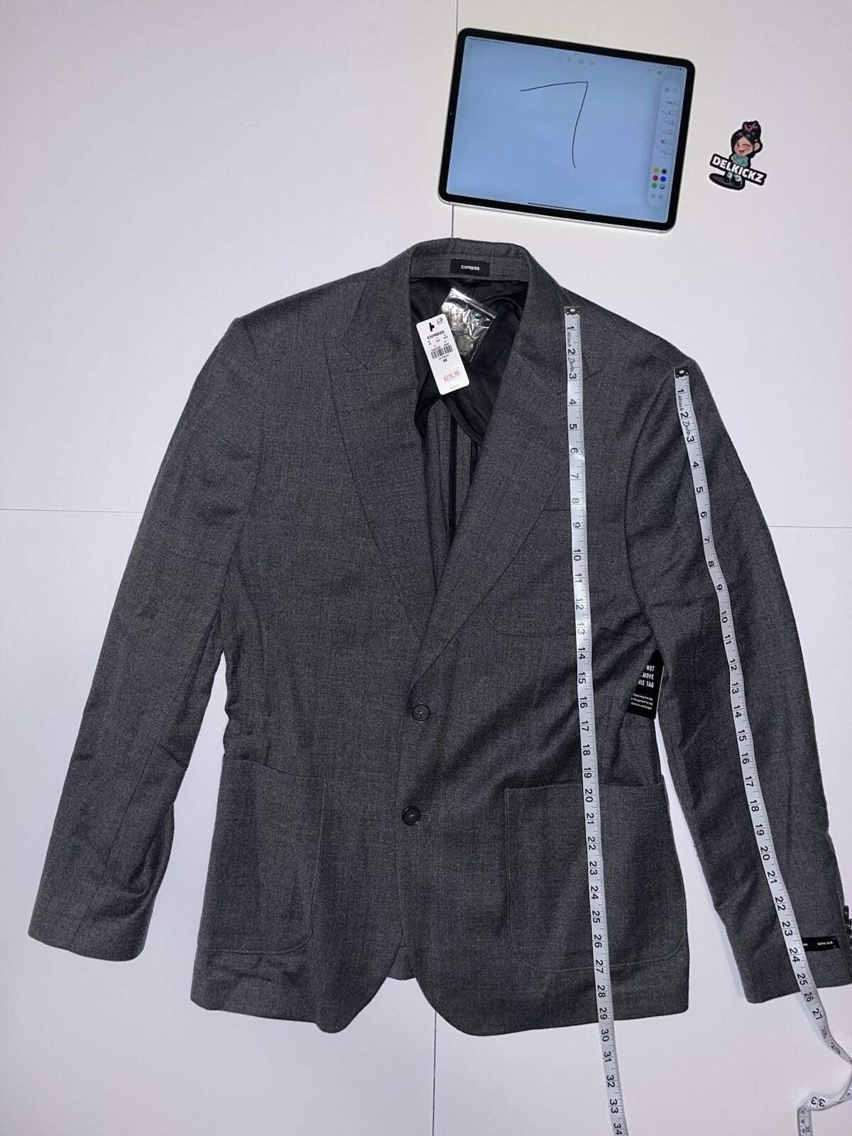 New Express Extra Slim Gray Wool-Blend Flannel Suit Jacket 40R *Retail $298*