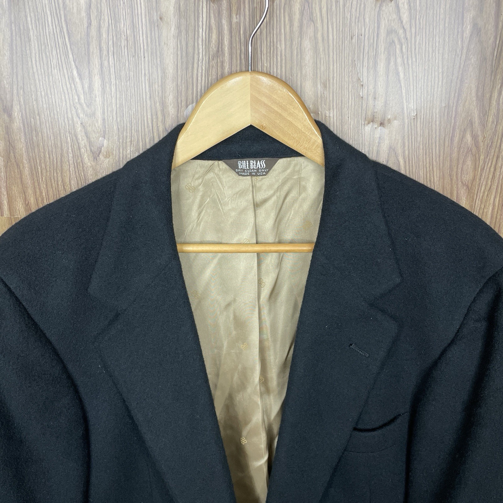 Bill Blass Blazer Jacket Mens 42R Black Solid Soft 100% Pure Cashmere USA Made