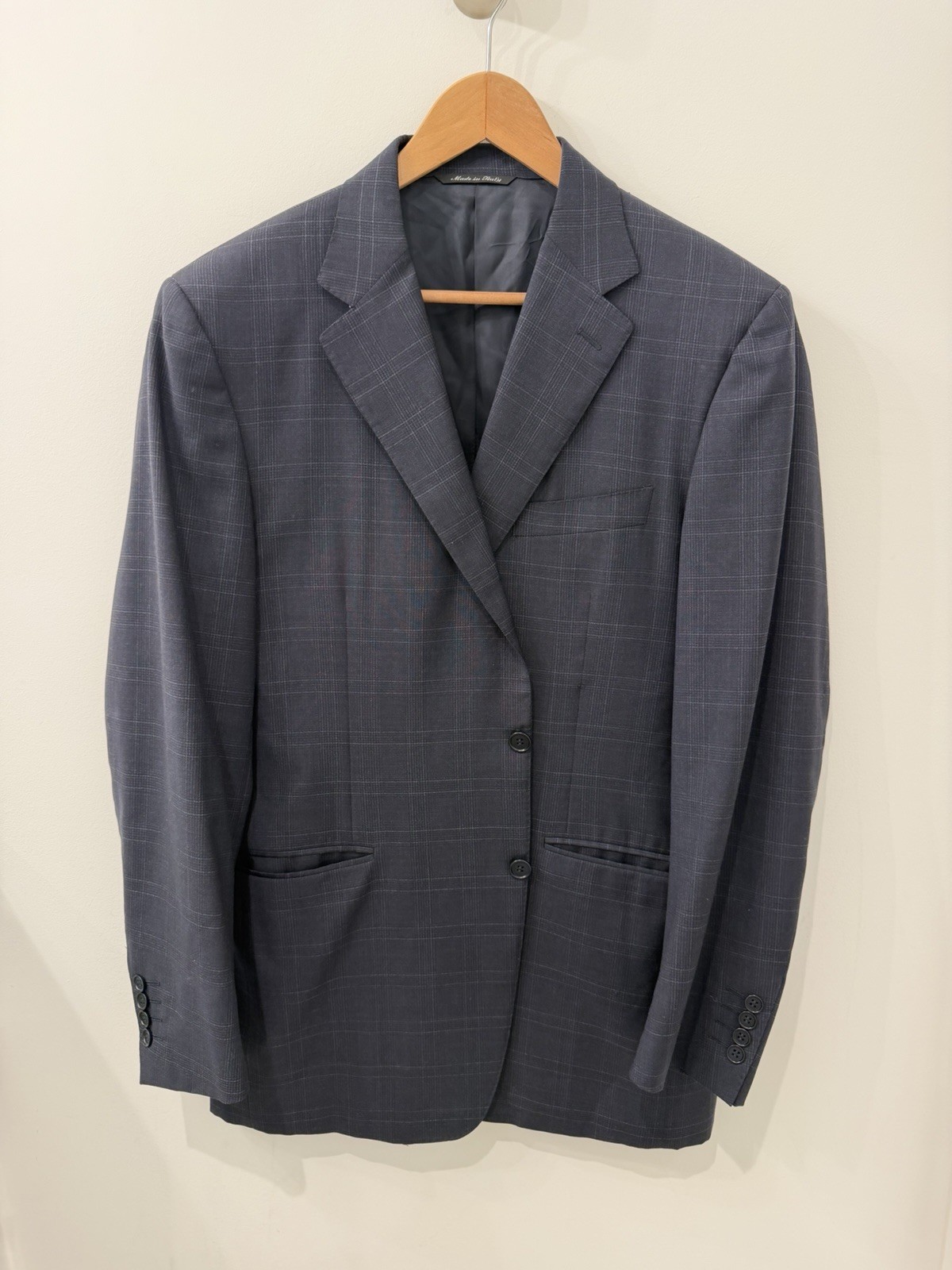 Canali Made in Italy Wool Navy Windowpane Suit Jacket Blazer Sports Coat, 42R