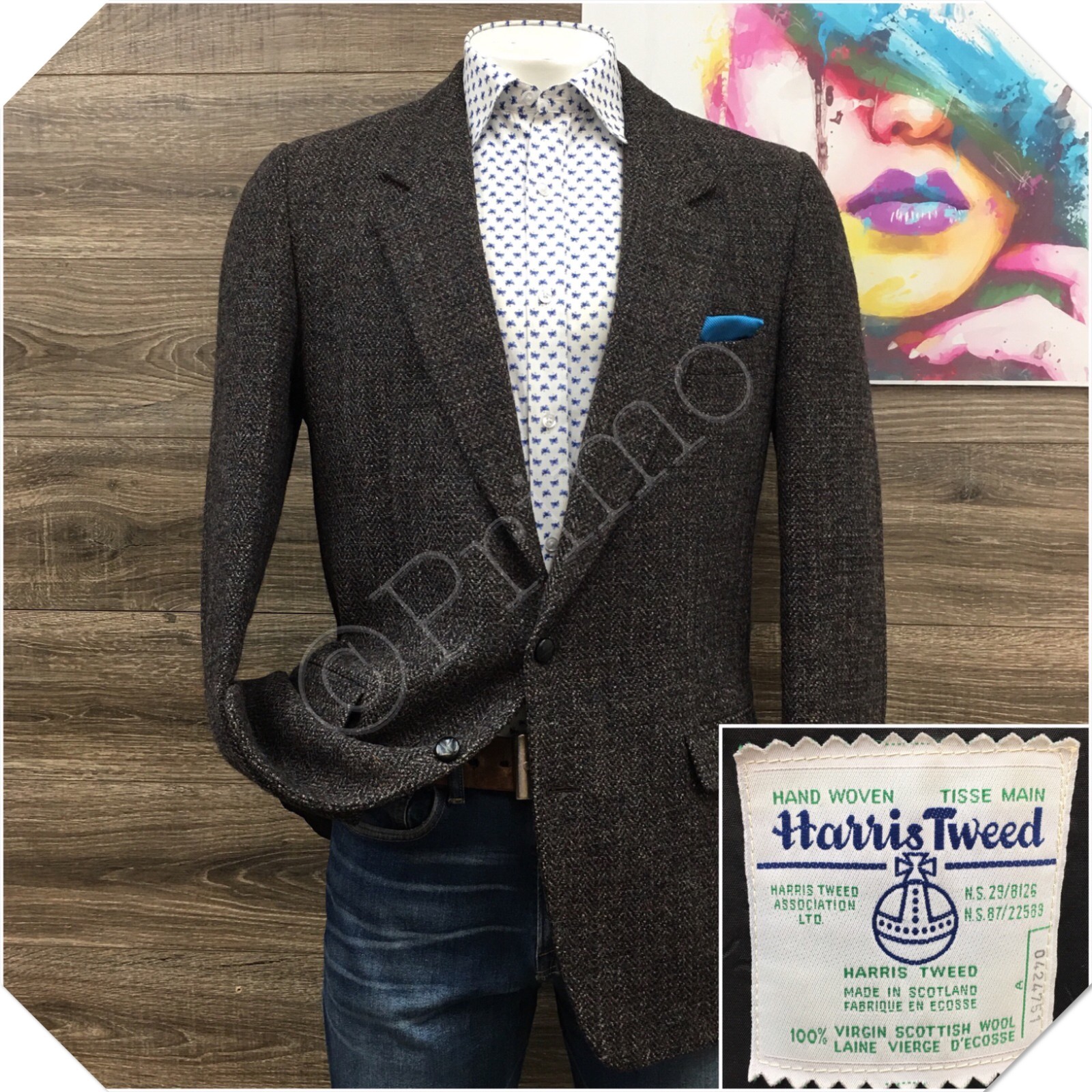 VINTAGE HARRIS TWEED Mens Wool Blazer Sport Coat Casual Jacket Size 44L Suit