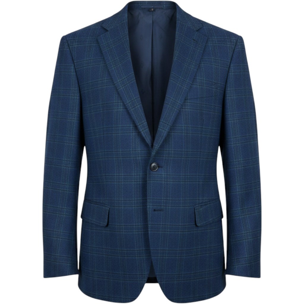 Mens Jos A Bank 1905 Navy Blue Plaid Wool Blend Tailored Fit Sport Coat 48R