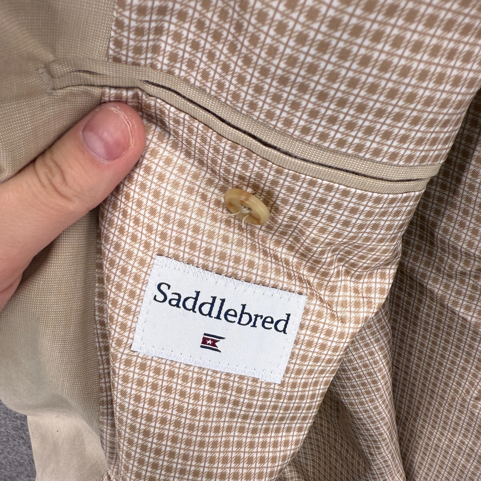 Saddlebred Blazer Men 50 Beige Button Up Collared Long Sleeve Lined Jacket