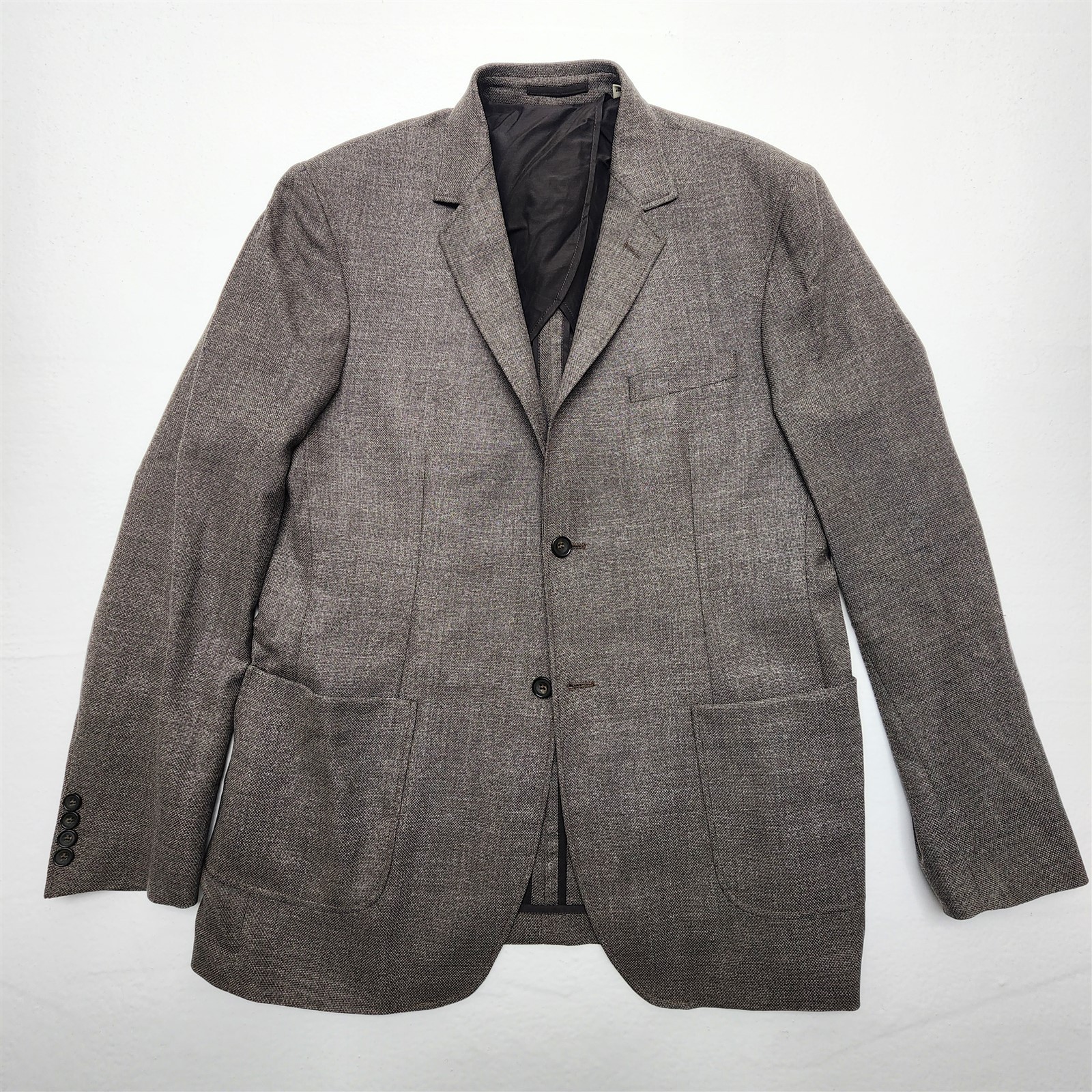 NEW OOBE 44L Brown Basket Weave Tweed Wool Light Unlined Blazer Jacket