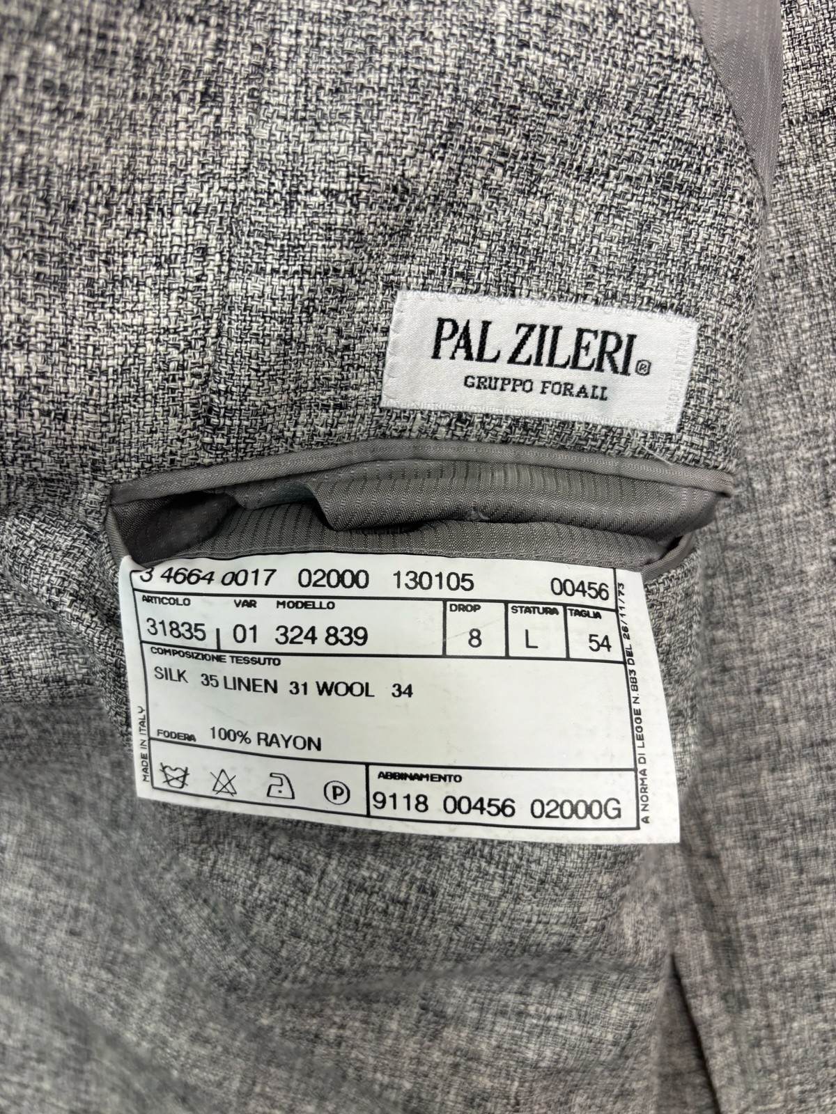 Pal Zilieri IT 54 US 44L Silk Linen Wool Italy Blazer Jacket Sport Coat Gray