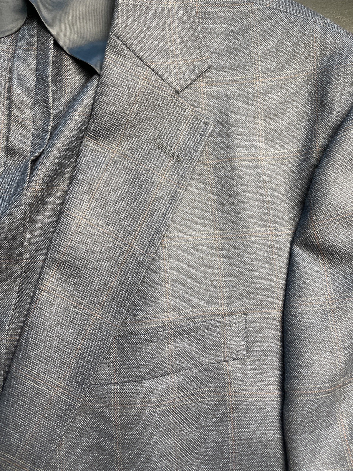 Hart Schaffner Marx 48R Slate Blue Plaid Dillards Blazer Unsctructure Made In US