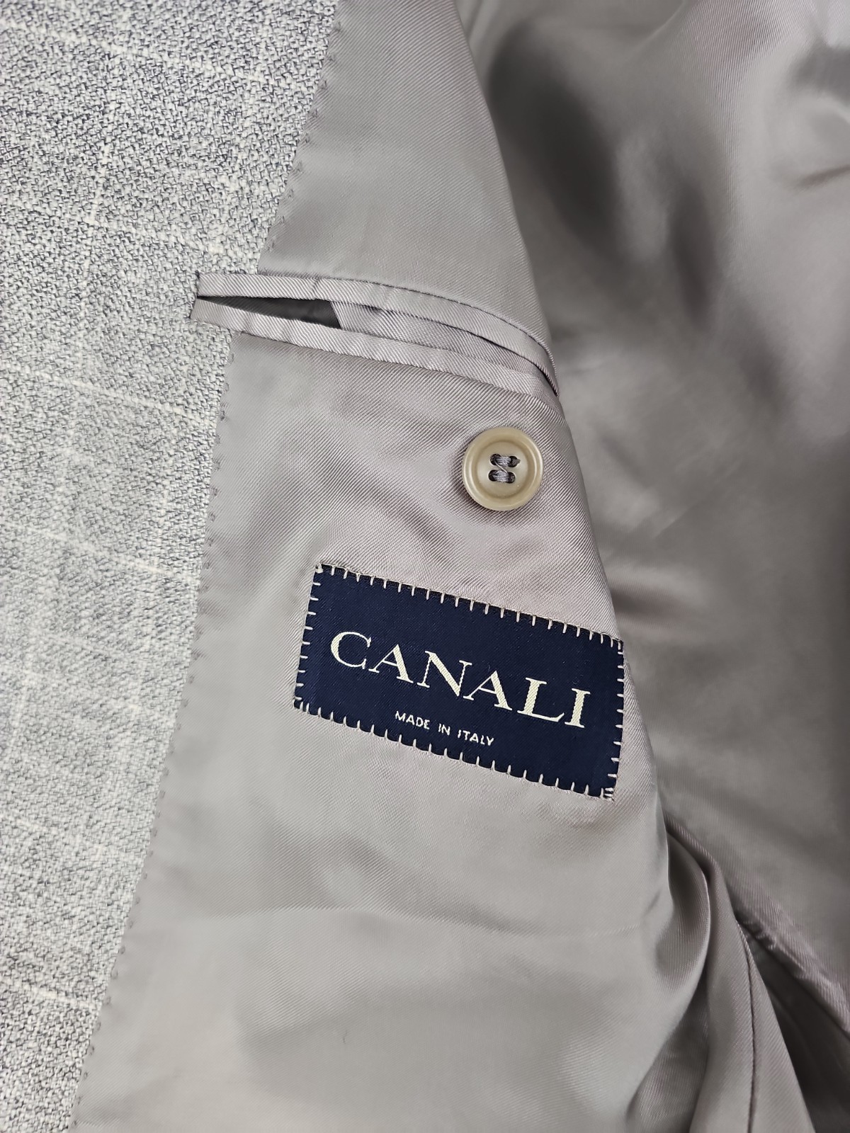 Canali Blazer Wool Silk Linen Sport Coat Jacket Windowpane Gray Mens Size US 48L