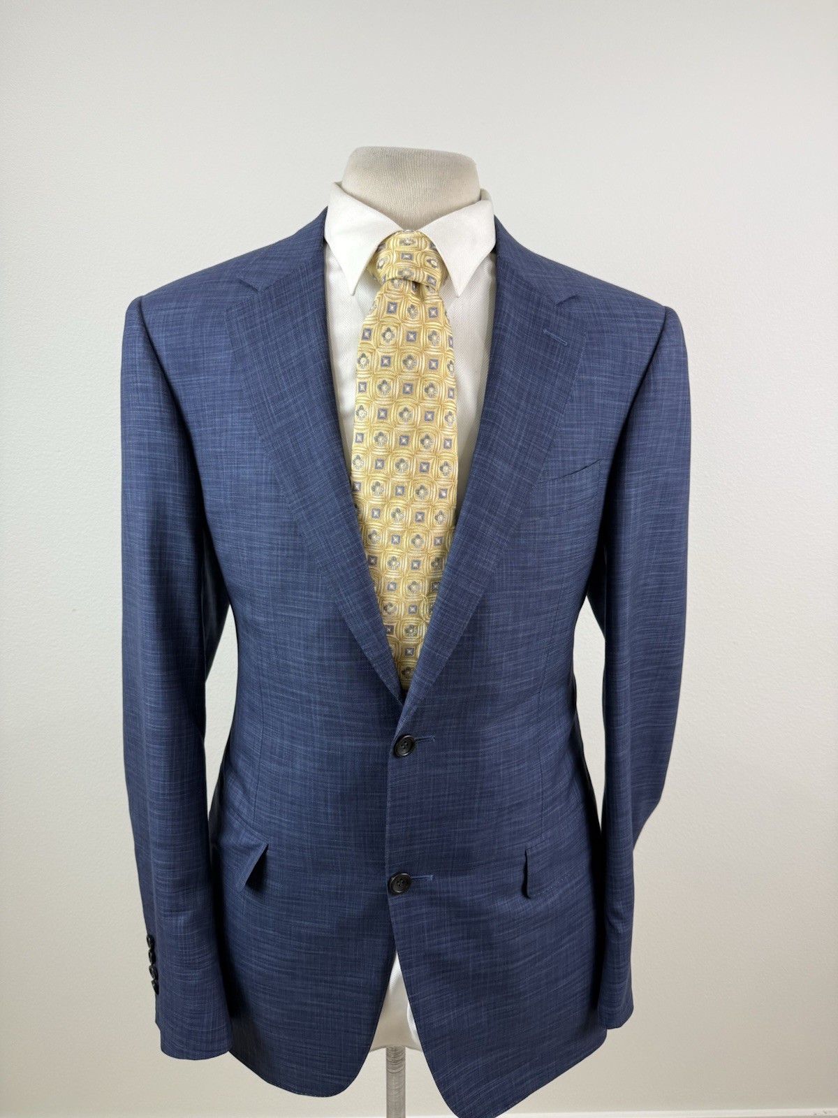 Canali Exclusive Men’s Blue Check Super 150 Wool Silk Suit Sz 44 L Pants 38 X 34