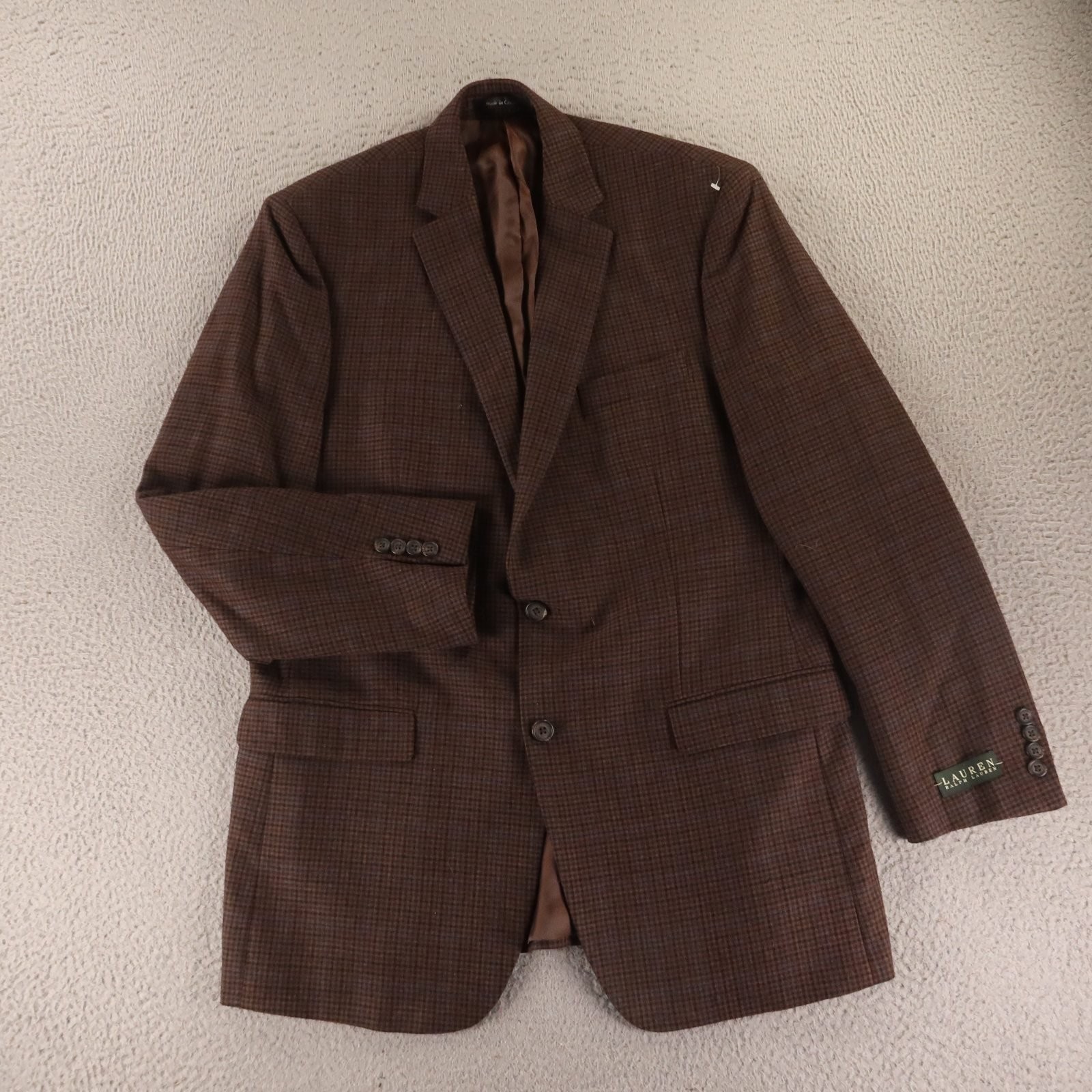 Lauren Ralph Lauren Jacket 42L MT Brown Tattersall Check 100% Wool Blazer NEW