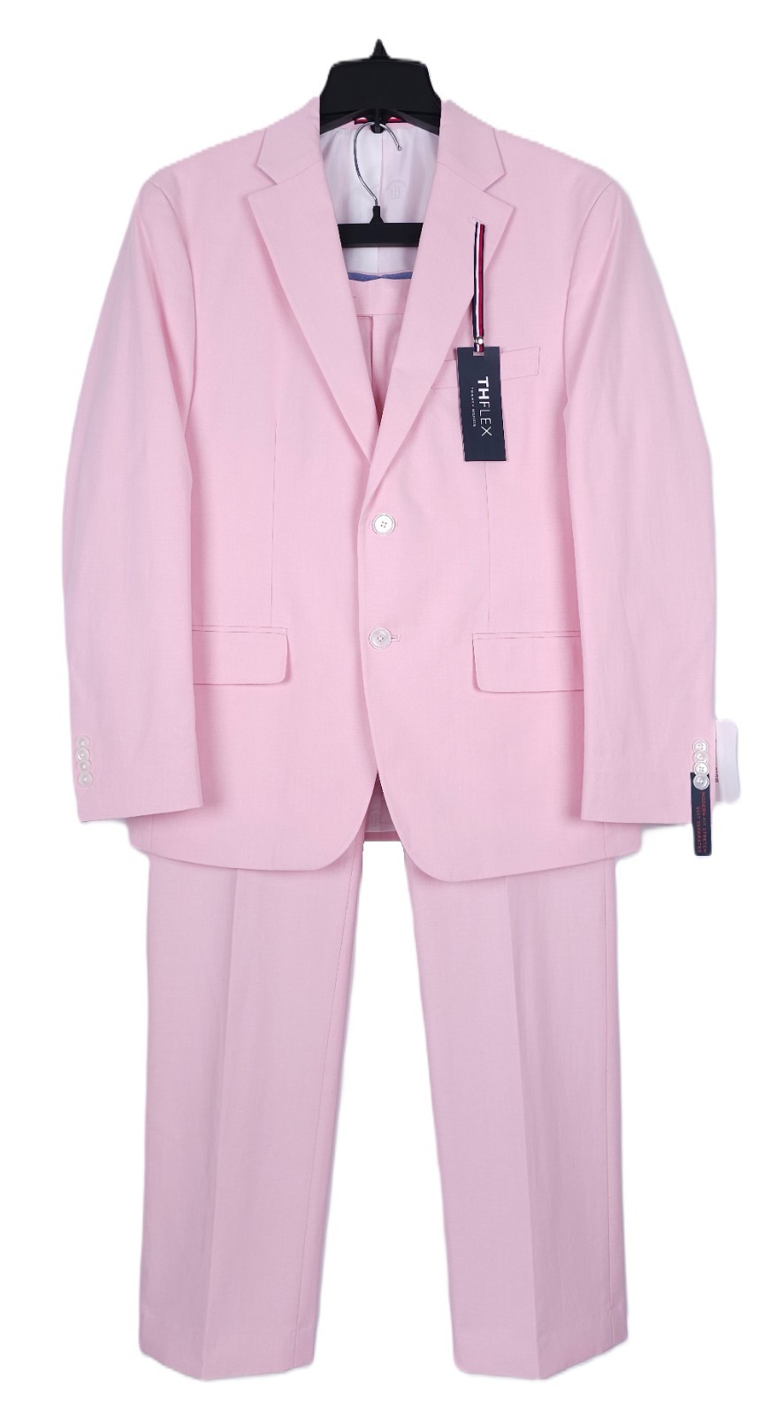 Tommy Hilfiger Mens Modern Fit 2 Piece Suit 44L 36×34 Light Pink Solid Chambray