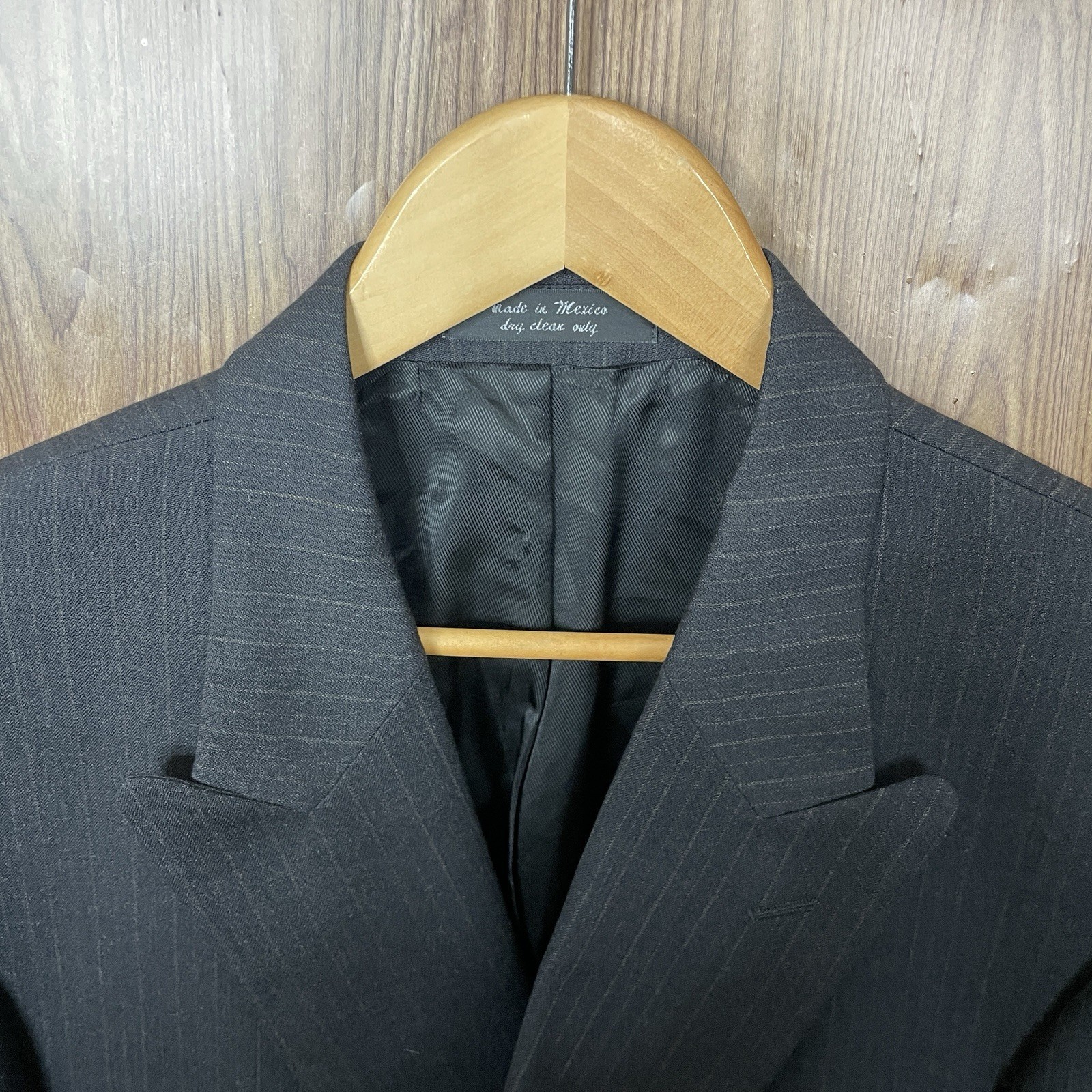 Andrew Fezza 2 Piece Suit Mens 46L 38×32 Brown Striped Wool Double Breasted Peak