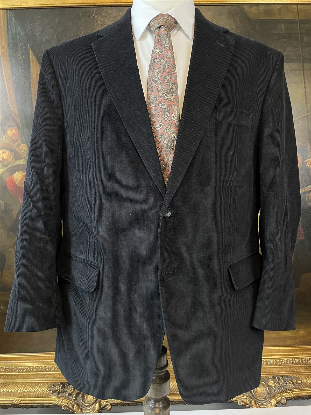 StudioSuits 48R Bespoke Black Corduory 100% Cotton 2Btn Blazer Jacket Sport Coat