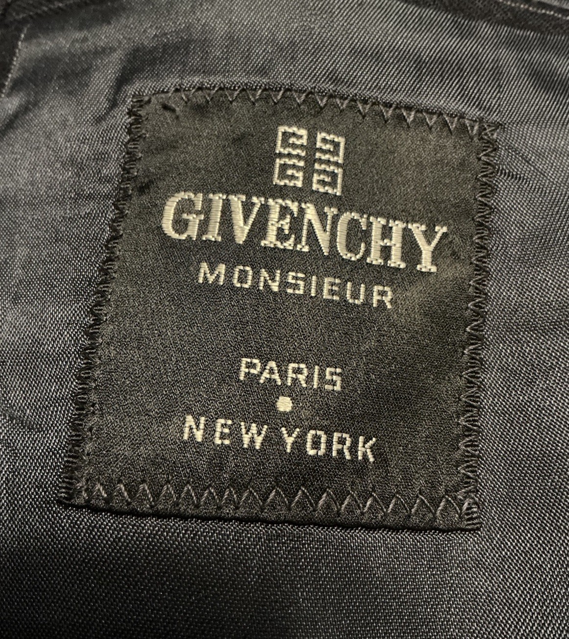 Vtg GIVENCHY MONSIEUR Paris NY 46R Navy Pinstripe Wool Blazer Union USA *NICE*