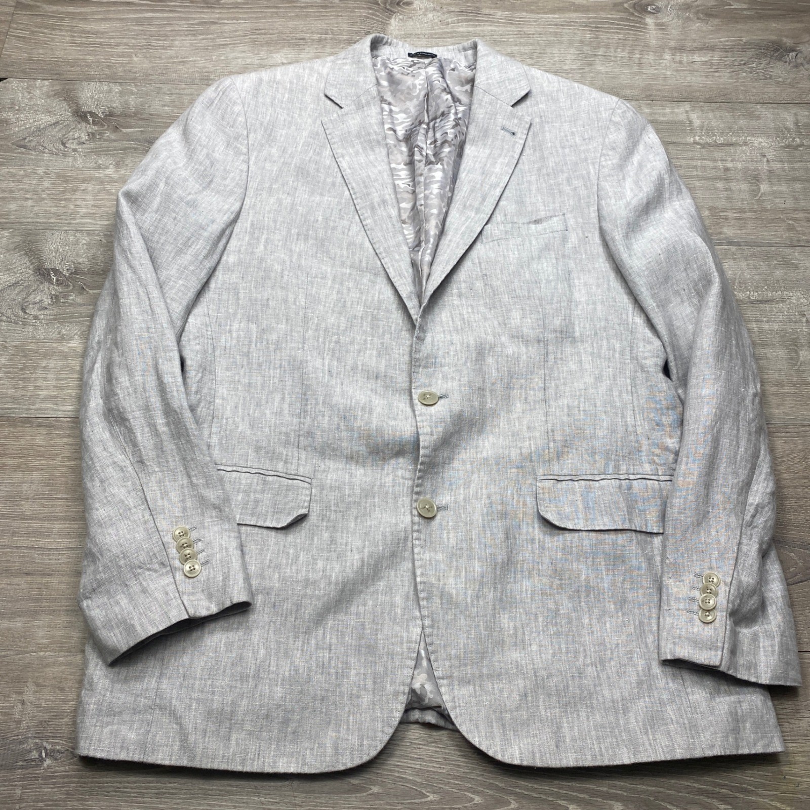 Joseph Abboud Blazer Men 44L Grey 100% Linen Slim Fit Sport Coat Business Summer