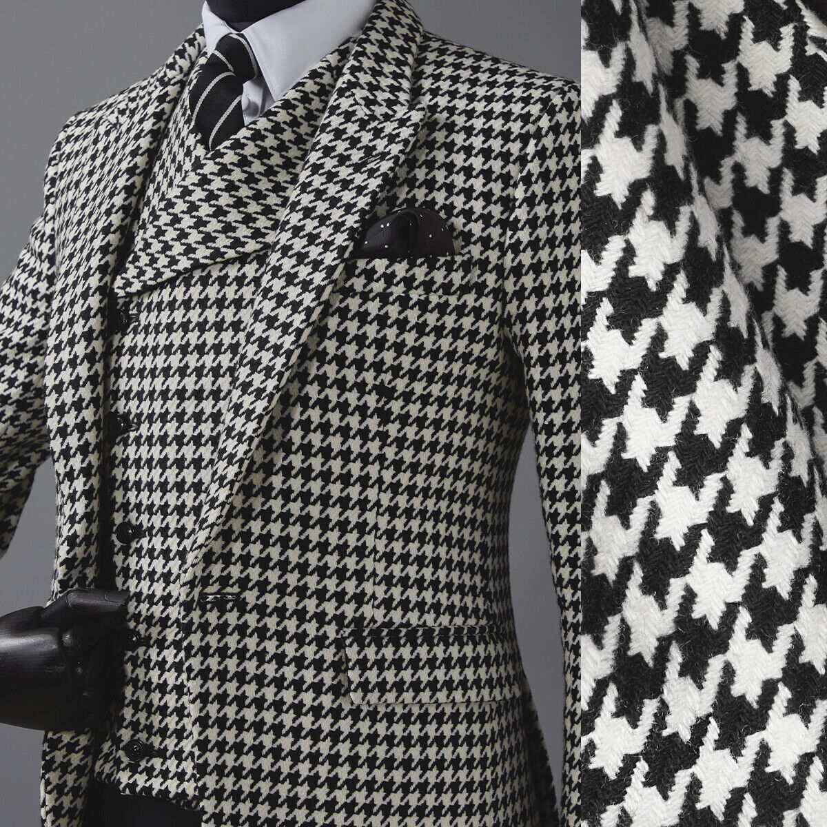 Black Houndstooth Men’s Suits 3 Pieces Peak Lapel Formal Business Wedding Groom