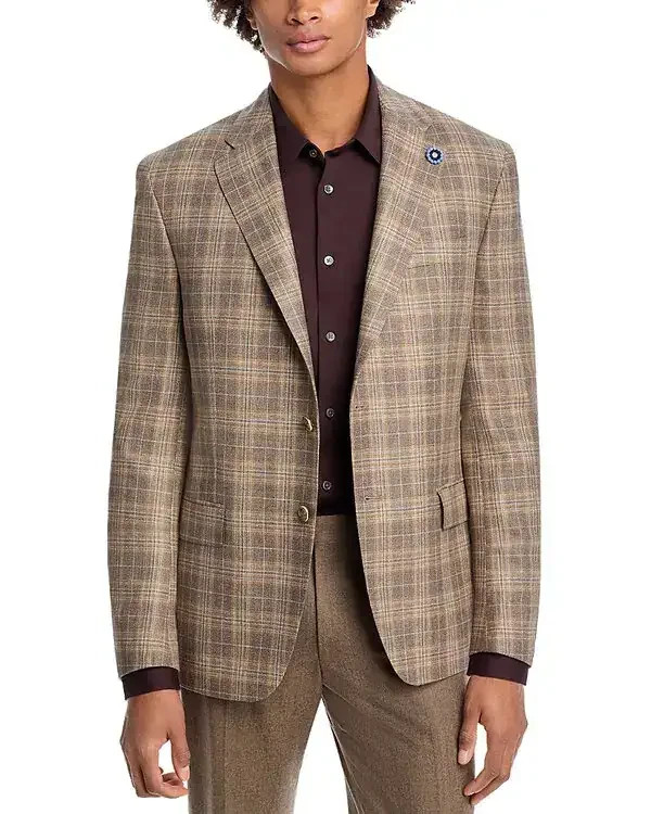 HART SCHAFFER MARX Sport Coat Brown Plaid All Seasons Wool Blazer 44 R (EU 54)