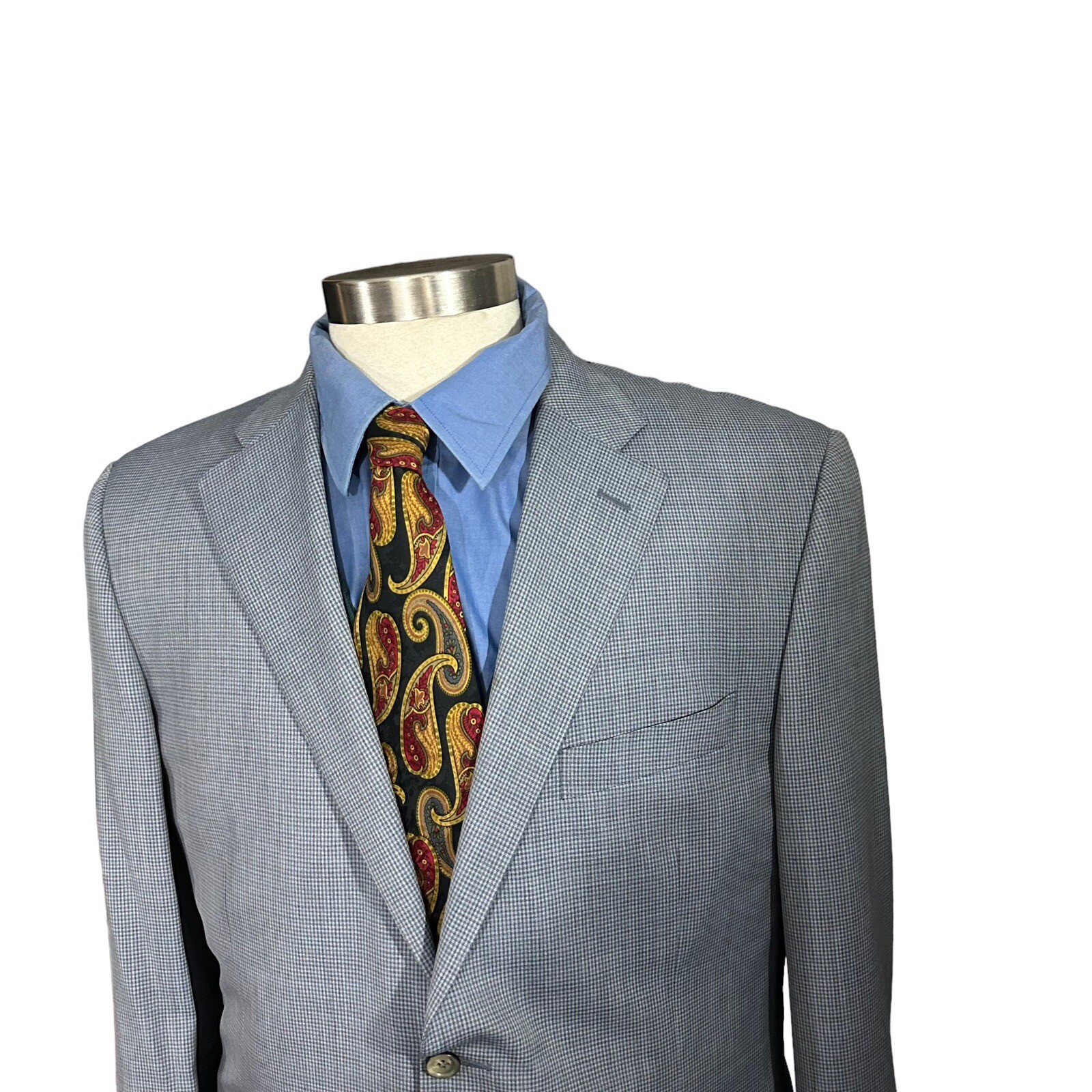 Canali Made in Italy Water Resistant Blue Grey Gingham Sports Coat Sz 44R Jacket