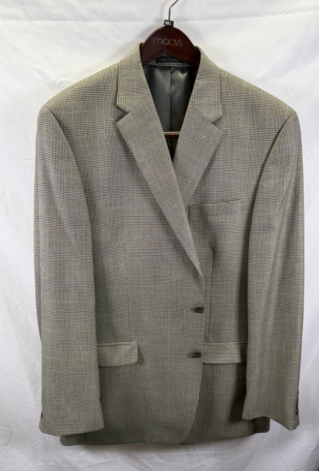 Chaps Mens Two-Button Blazer Gray Plaid Polyester Blend Sport Coat Jacket 46L