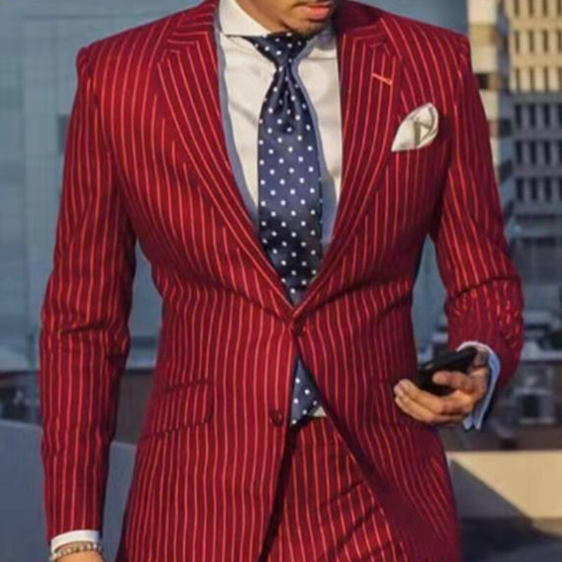 Striped Men 2 Pieces Suits Wedding Groom Blazers Business Formal Prom Party Wear